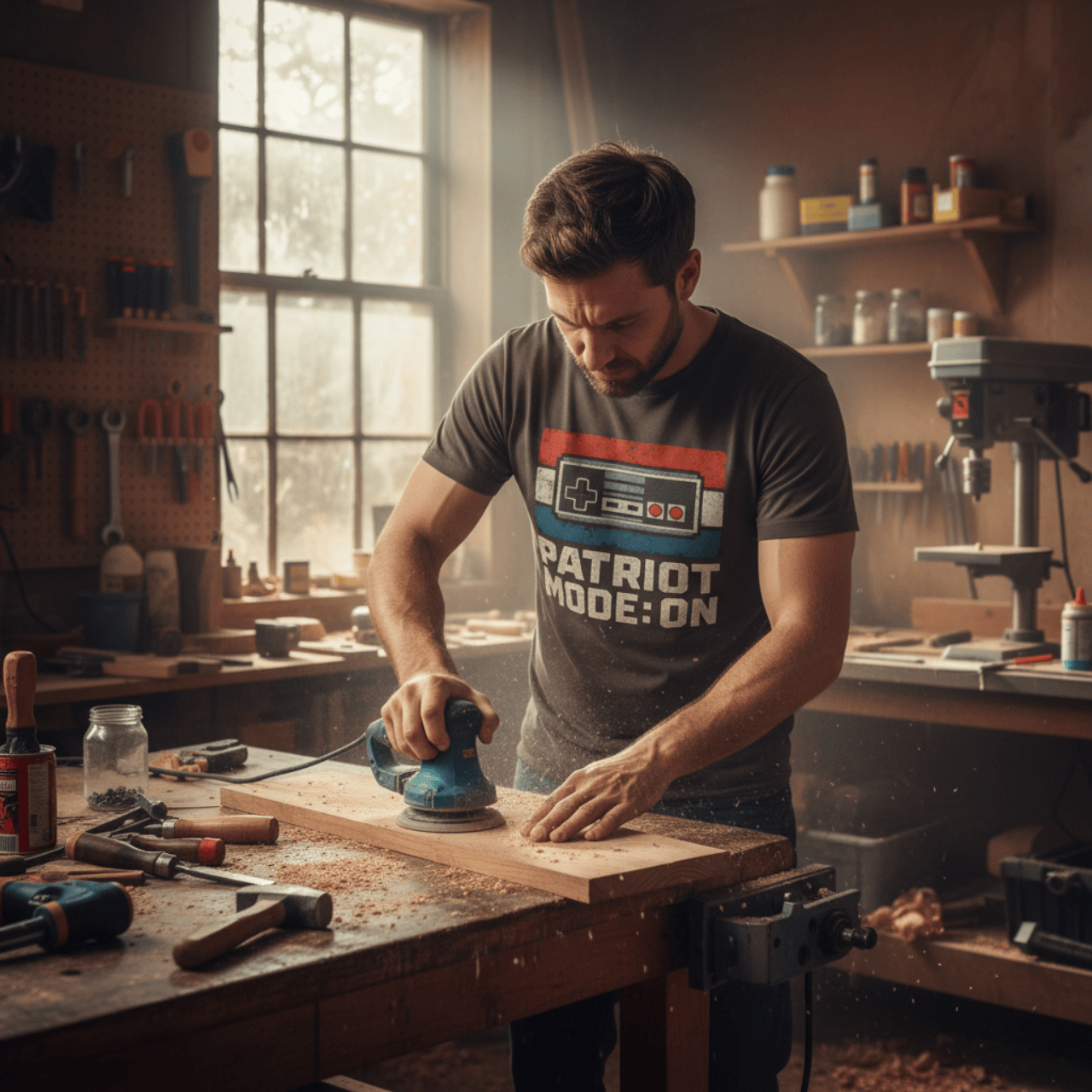 Patriot Mode On | Retro Game Controller (Vintage Gamer Style) | Graphic Tee