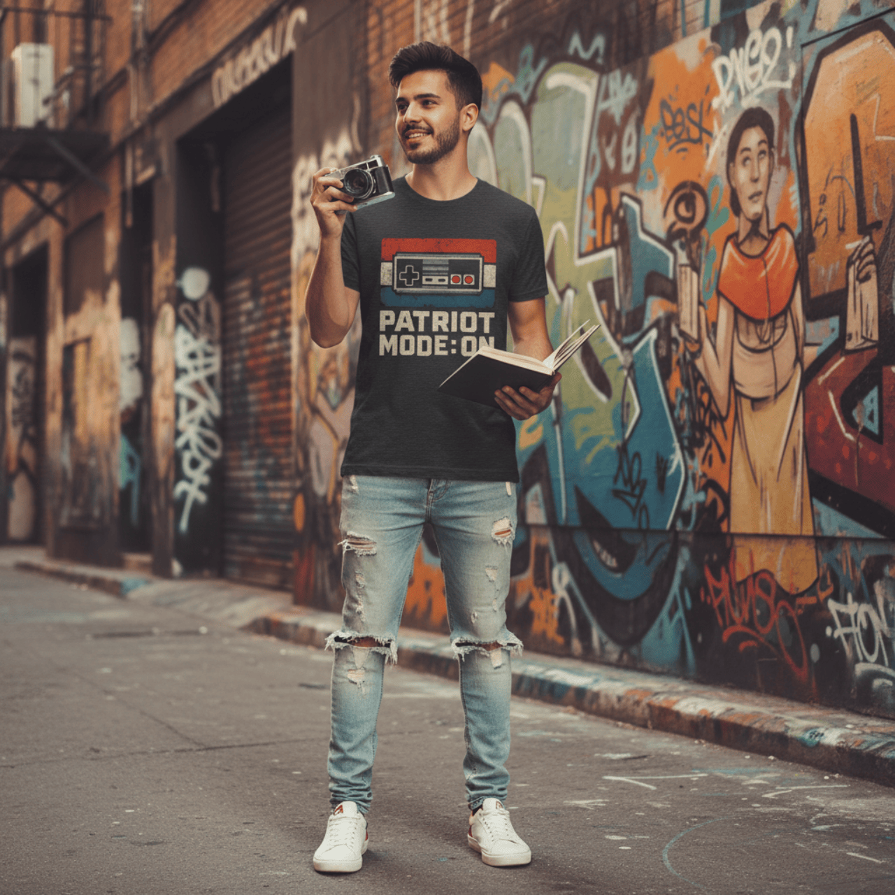 Patriot Mode On | Retro Game Controller (Vintage Gamer Style) | Graphic Tee