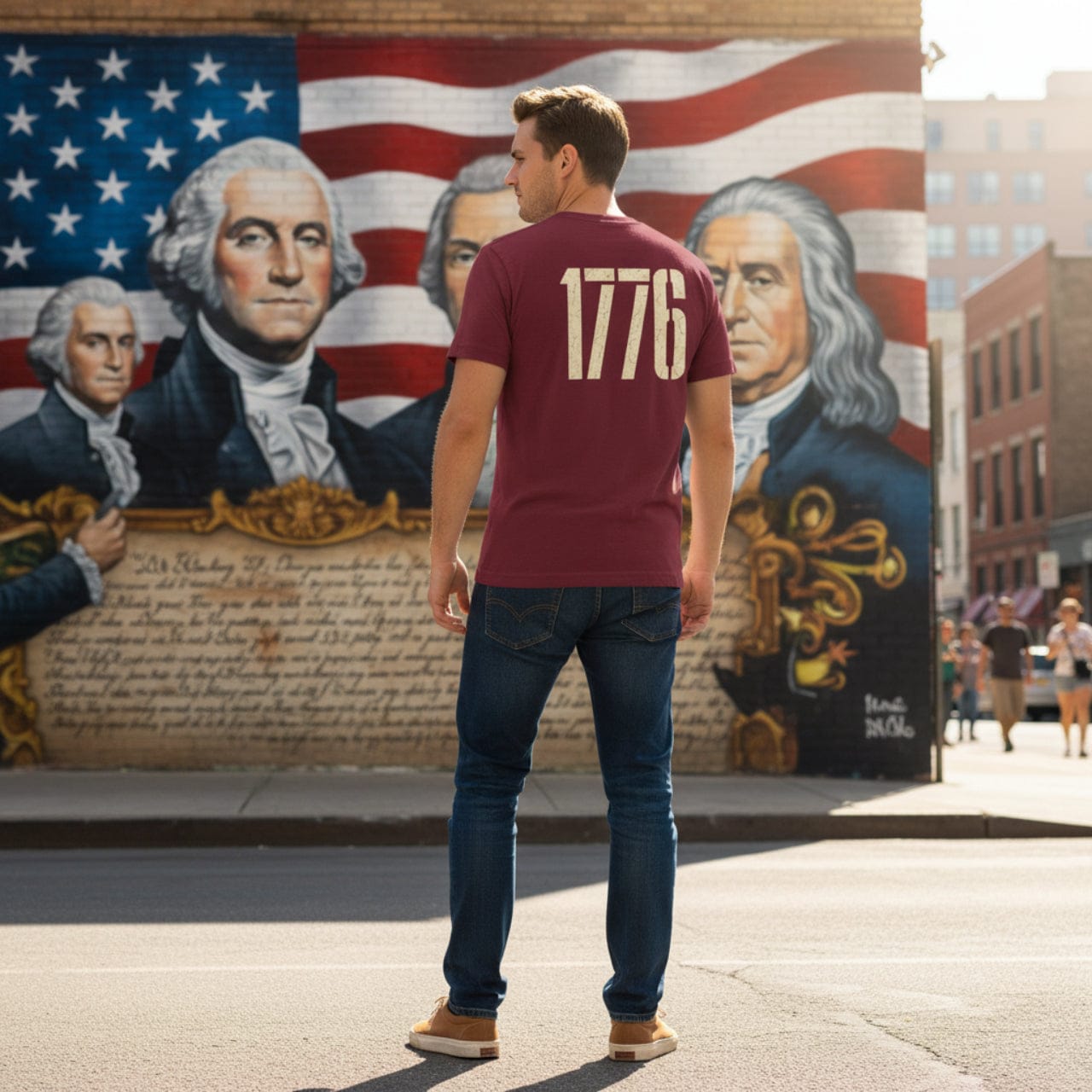 1776 Land of the Free | Retro Eagle Emblem | Double Print Classic Tee