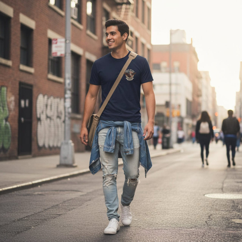 1776 Land of the Free | Retro Eagle Emblem | Double Print Classic Tee