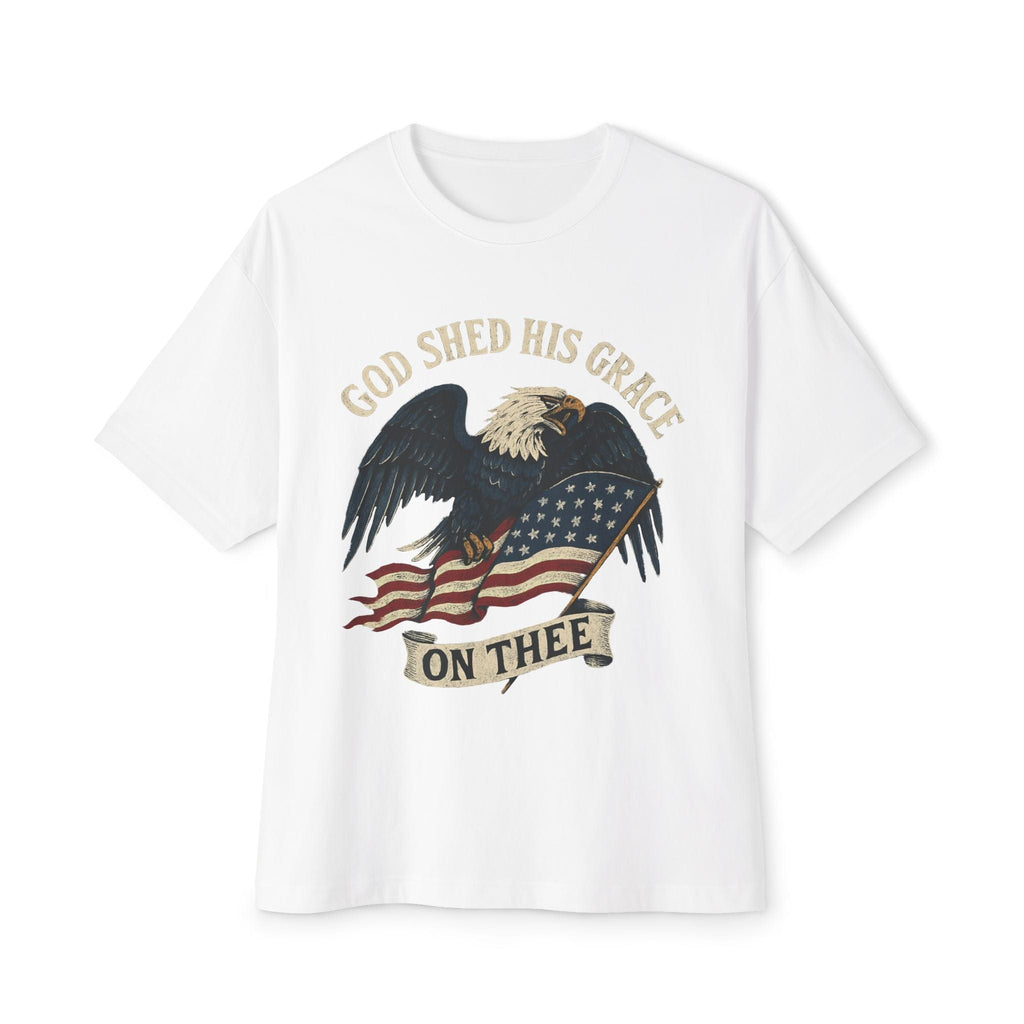 God Shed His Grace On Thee | Patriotic Eagle With Flag | Oversized Boxy Tee