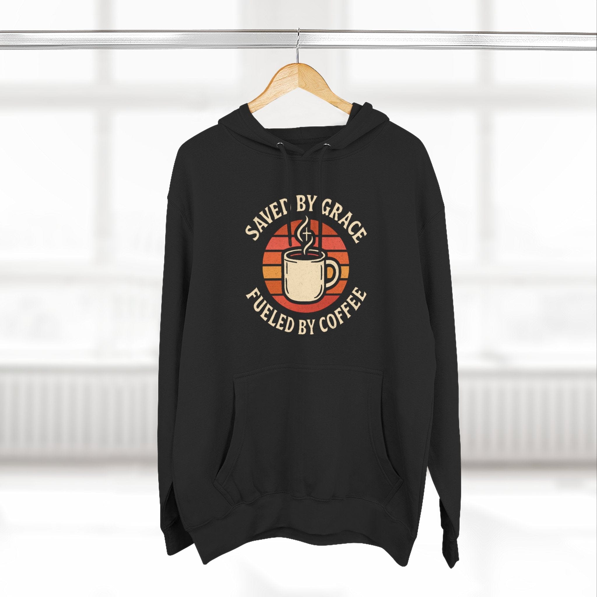 Saved by Grace Fueled by Coffee | Retro Inspired Mug Christian Pullover | Hoodie