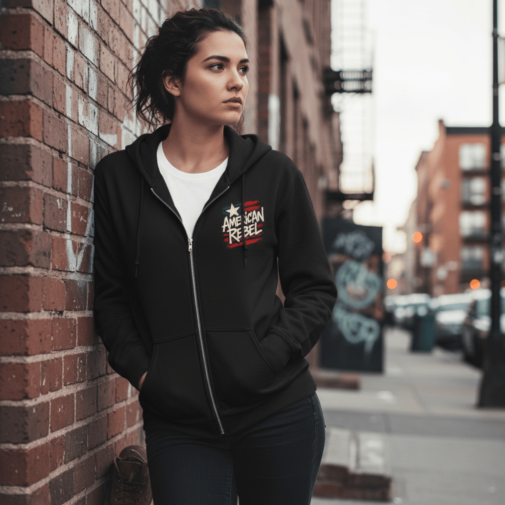 Hoodie American Rebel | Double Printed Graphic Zip-Up | Hoodie
