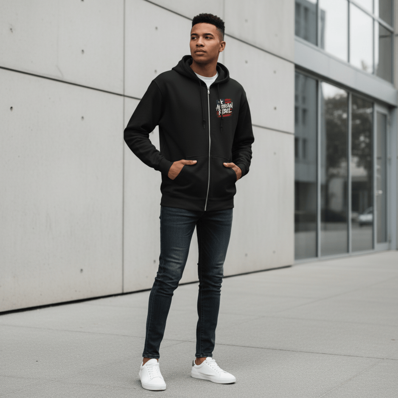 Hoodie American Rebel | Double Printed Graphic Zip-Up | Hoodie
