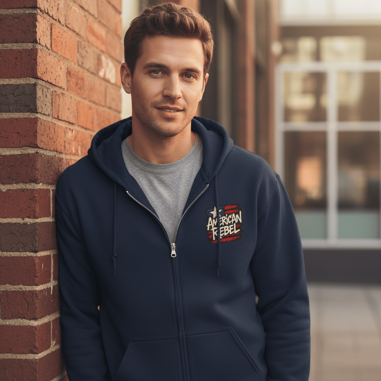 Hoodie American Rebel | Double Printed Graphic Zip-Up | Hoodie