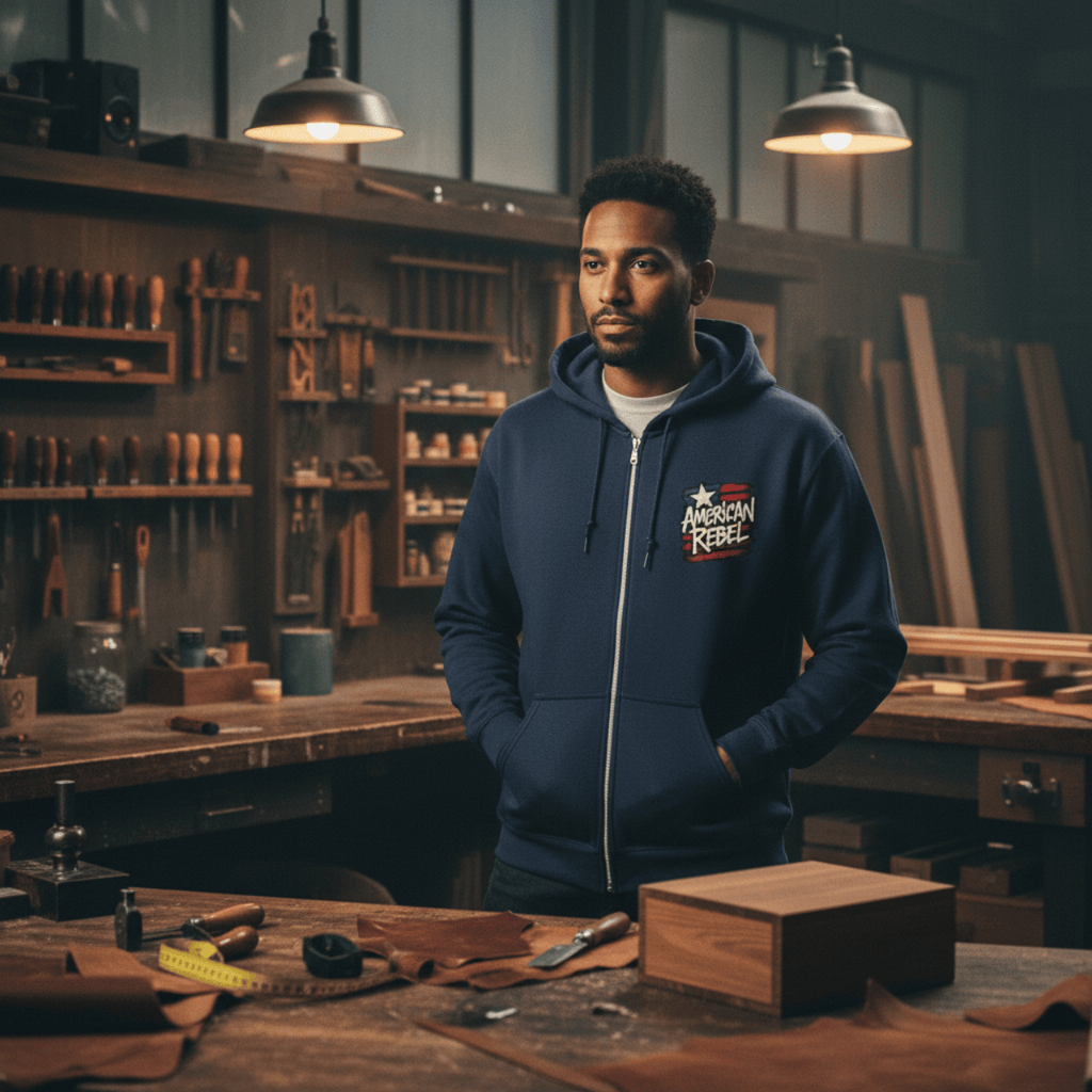Hoodie American Rebel | Double Printed Graphic Zip-Up | Hoodie