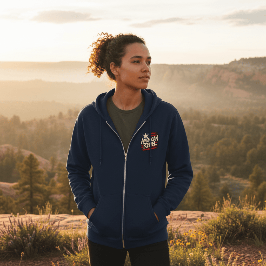 Hoodie American Rebel | Double Printed Graphic Zip-Up | Hoodie