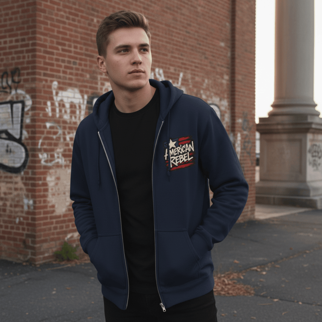 Hoodie American Rebel | Double Printed Graphic Zip-Up | Hoodie