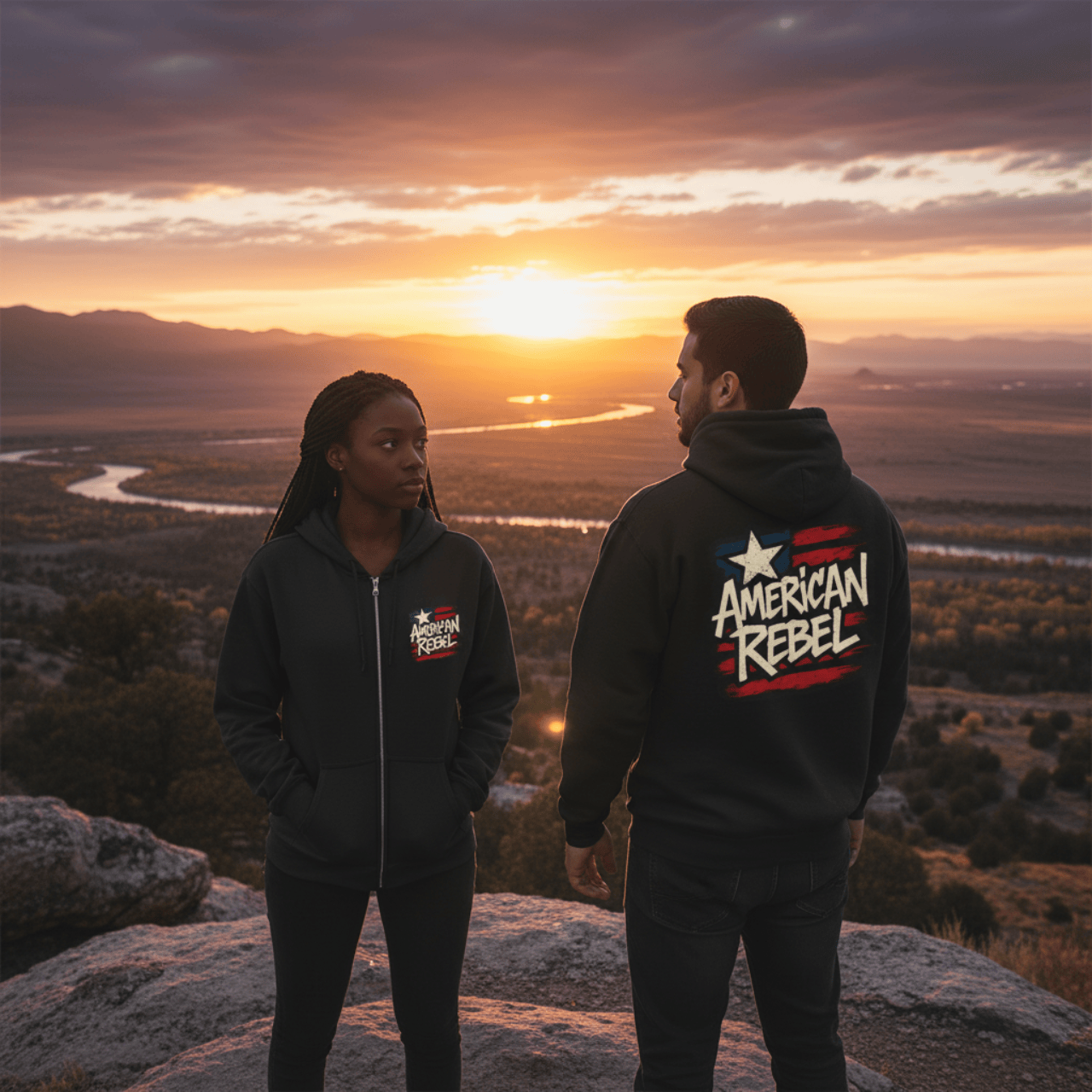 Hoodie American Rebel | Double Printed Graphic Zip-Up | Hoodie