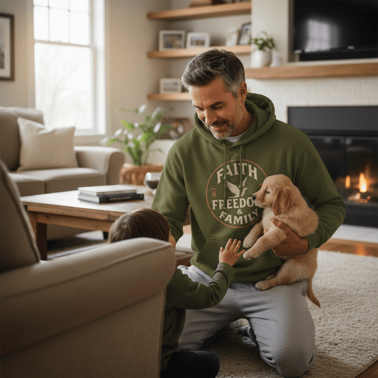 Hoodie Army Green / M Faith Freedom & Family | Patriotic Dove Midweight Pullover | Hoodie