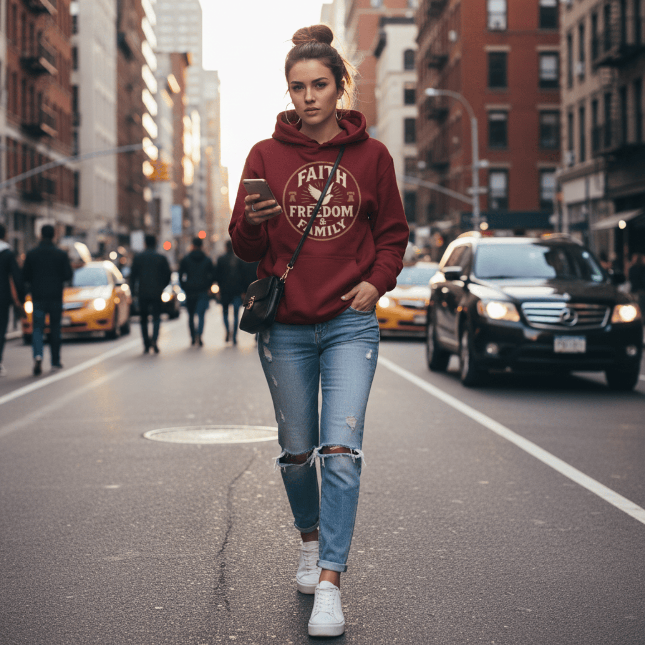 Hoodie Burgundy / XS Faith Freedom & Family | Patriotic Dove Midweight Pullover | Hoodie