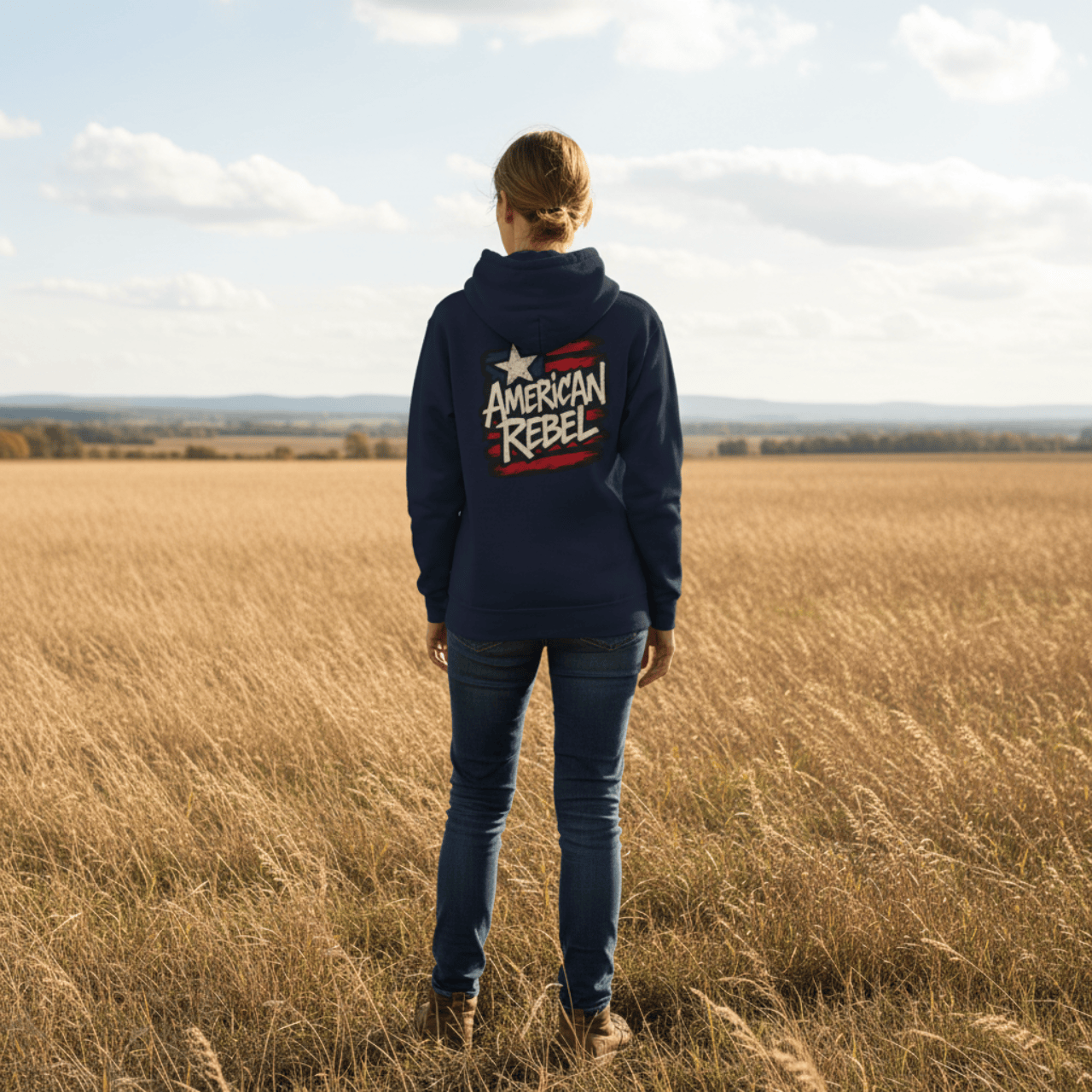 Hoodie Navy / M American Rebel | Double Printed Graphic Zip-Up | Hoodie