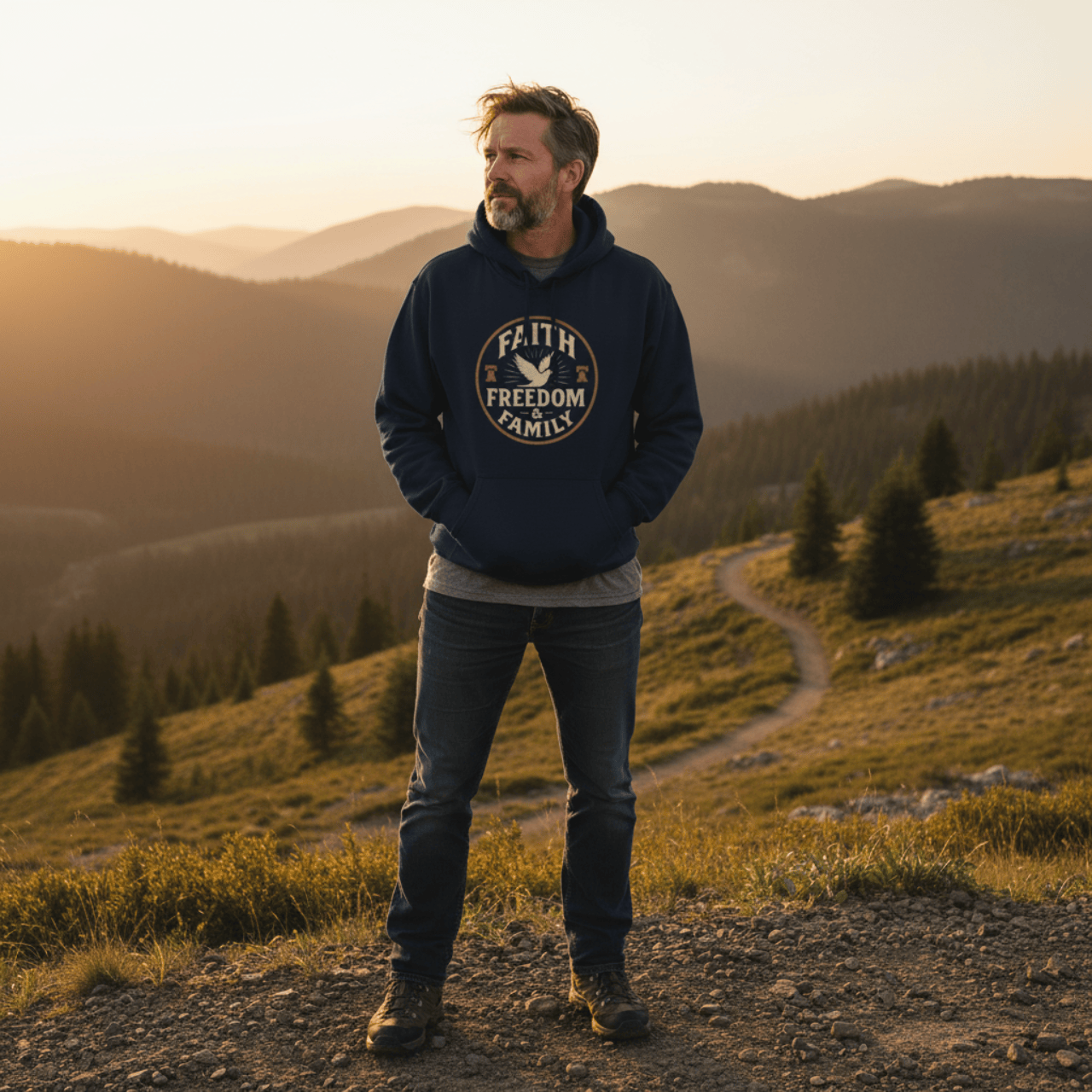 Hoodie Navy / XS Faith Freedom & Family | Patriotic Dove Midweight Pullover | Hoodie