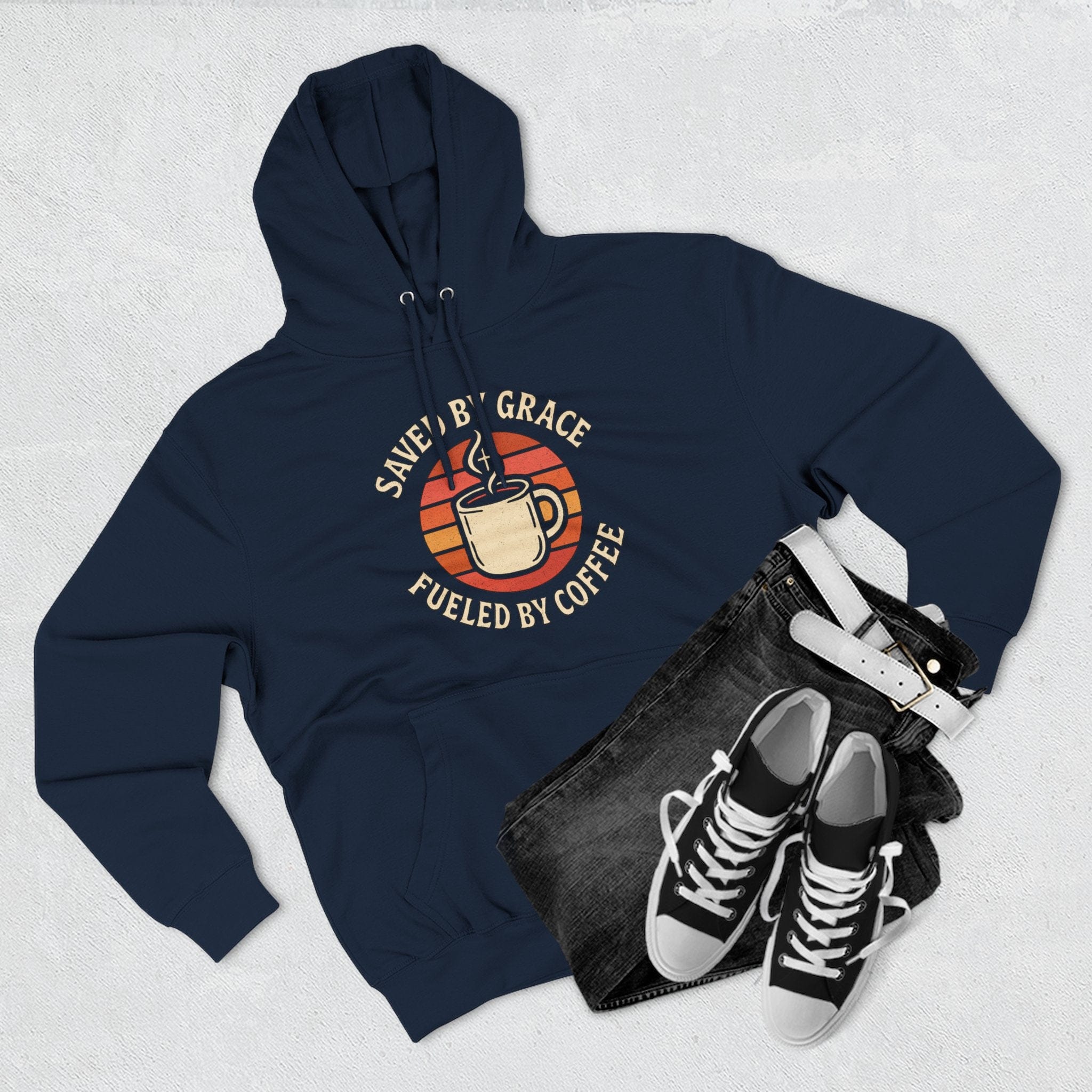 Hoodie Saved by Grace Fueled by Coffee | Retro Inspired Mug Christian Pullover | Hoodie