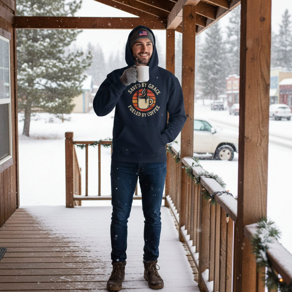 Hoodie Saved by Grace Fueled by Coffee | Retro Inspired Mug Christian Pullover | Hoodie