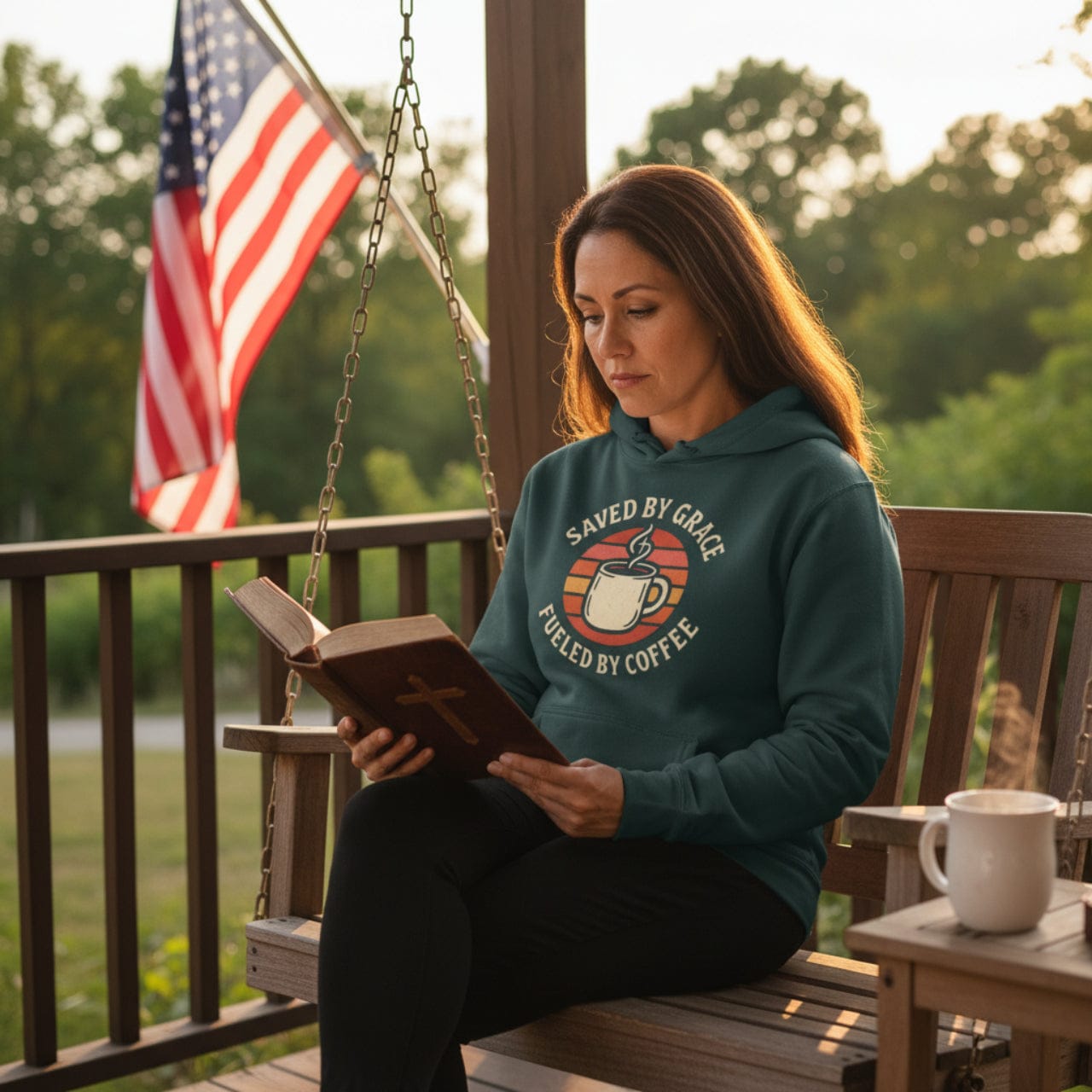Hoodie Saved by Grace Fueled by Coffee | Retro Inspired Mug Christian Pullover | Hoodie