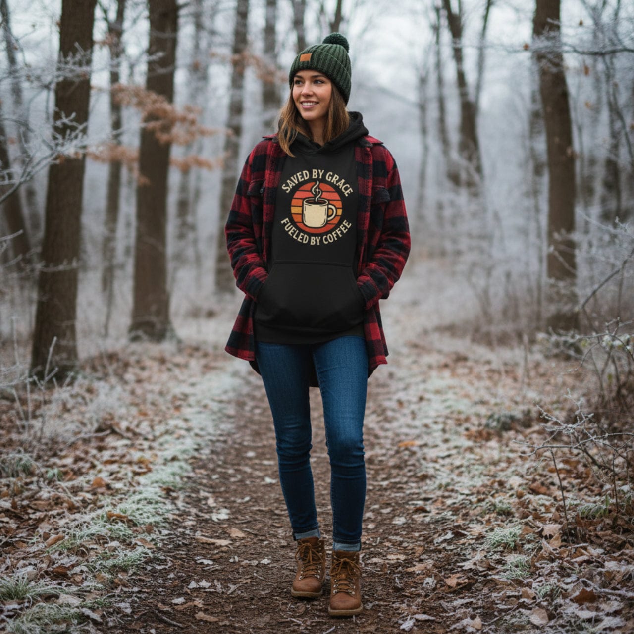 Hoodie XS / Black Saved by Grace Fueled by Coffee | Retro Inspired Mug Christian Pullover | Hoodie