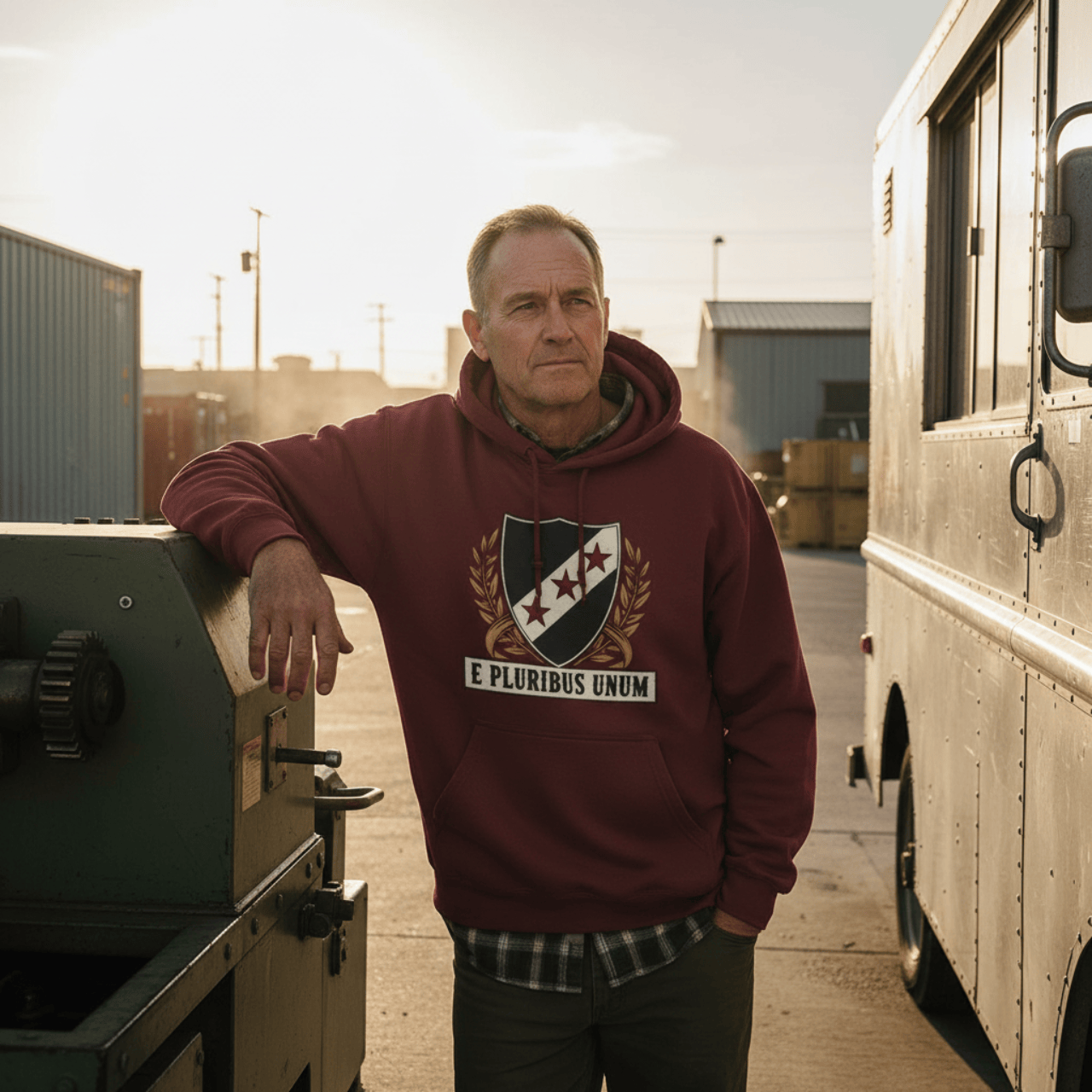 Hoodie XS / Burgundy E Pluribus Unum Crest | Vintage Shield Midweight Pullover | Hoodie