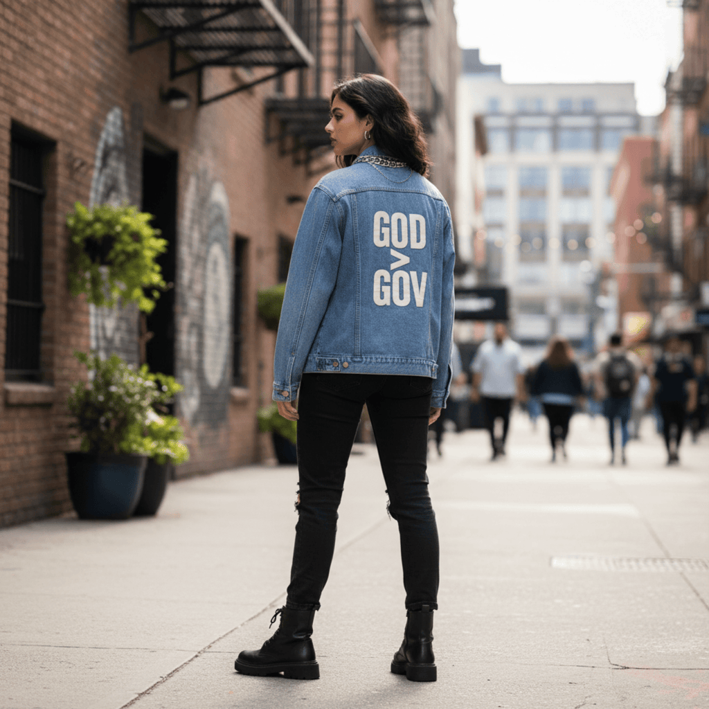 Outerwear God > Gov | God Greater Than Government | Rear Print Denim Jacket