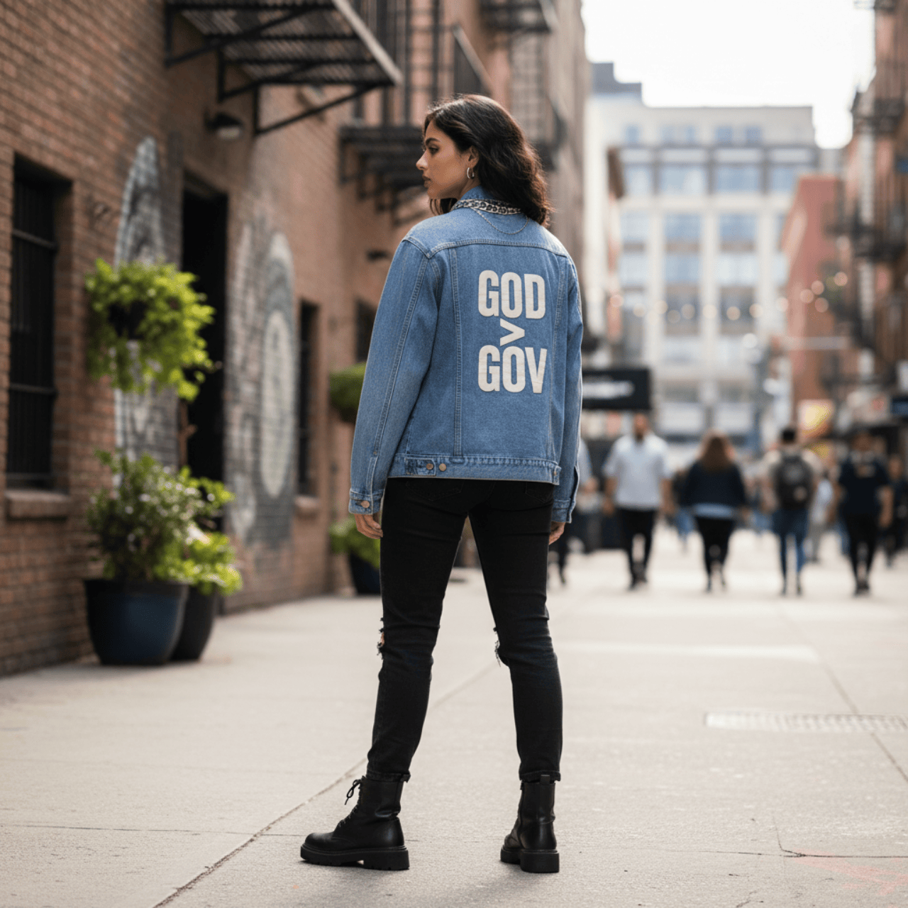Outerwear God > Gov | God Greater Than Government | Rear Print Denim Jacket