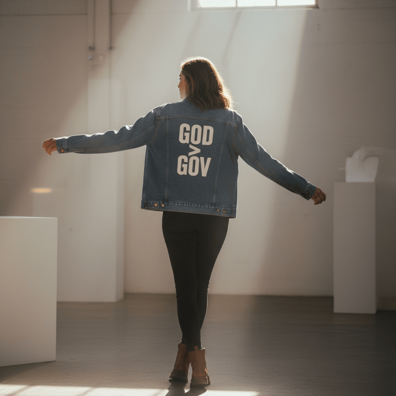 Outerwear God > Gov | God Greater Than Government | Rear Print Denim Jacket