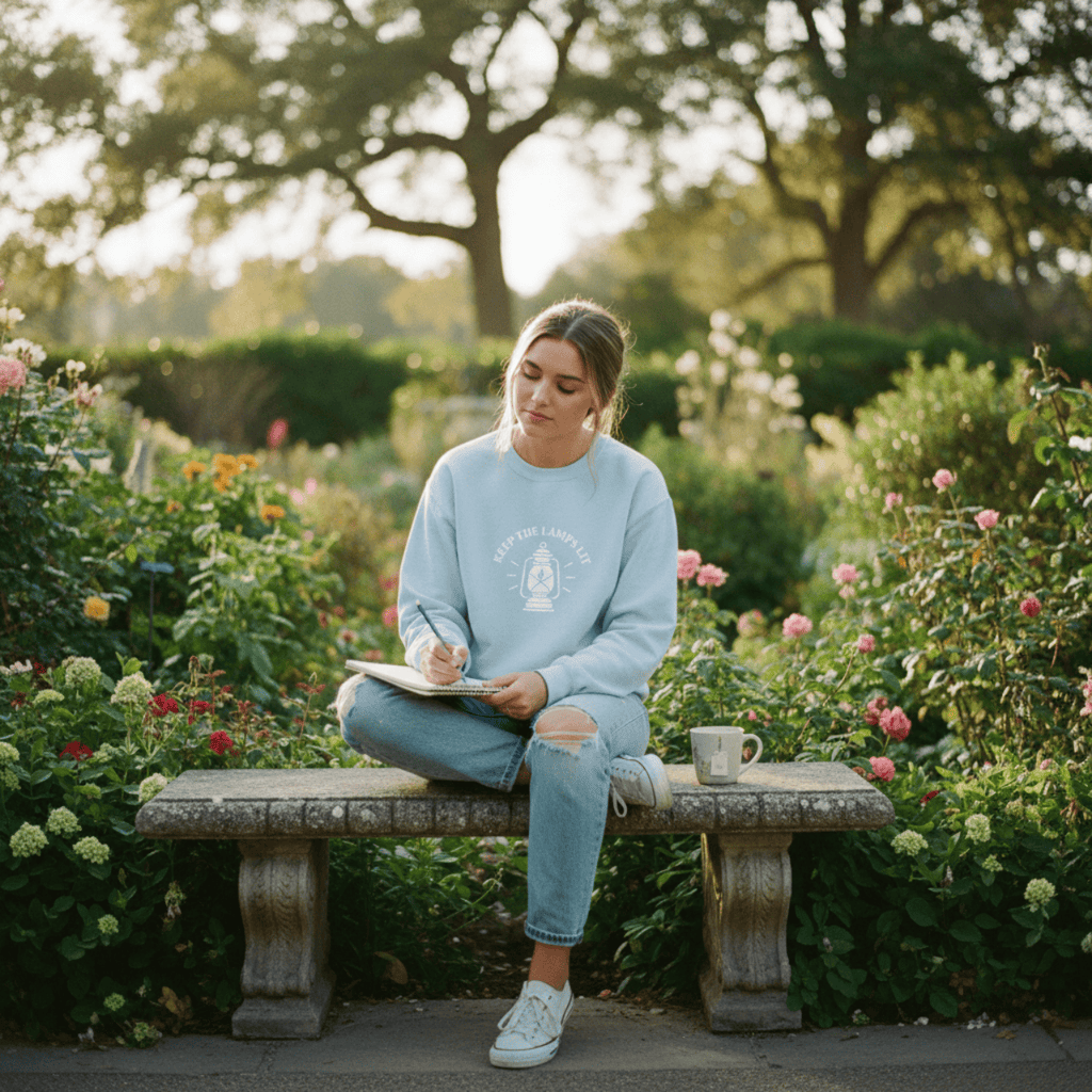 Sweatshirt Keep The Lamps Lit | Embroidered Christian Sweater | Crewneck Sweatshirt