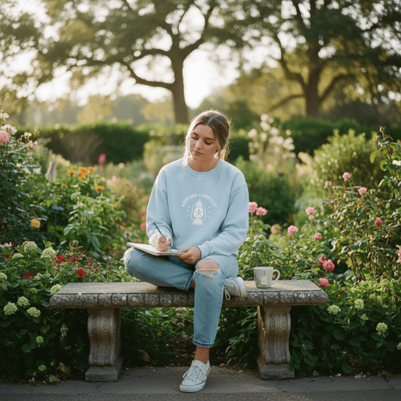 Sweatshirt Keep The Lamps Lit | Embroidered Christian Sweater | Crewneck Sweatshirt