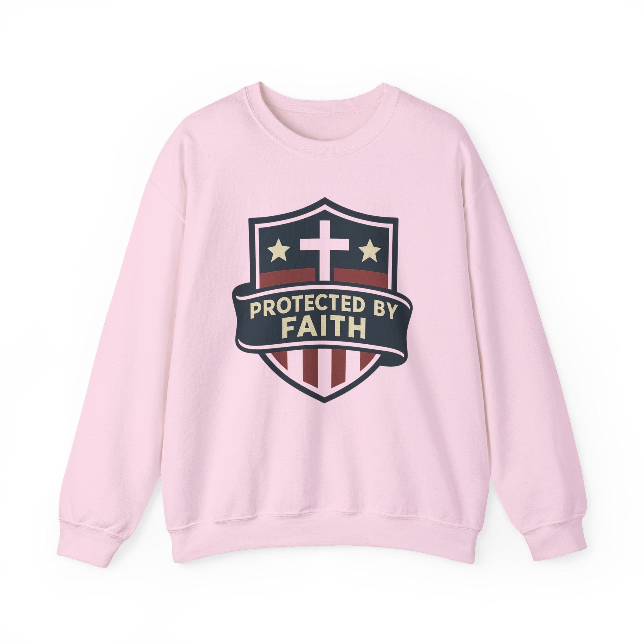 Sweatshirt Protected by Faith | Christian Shield Design | Crewneck Sweatshirt
