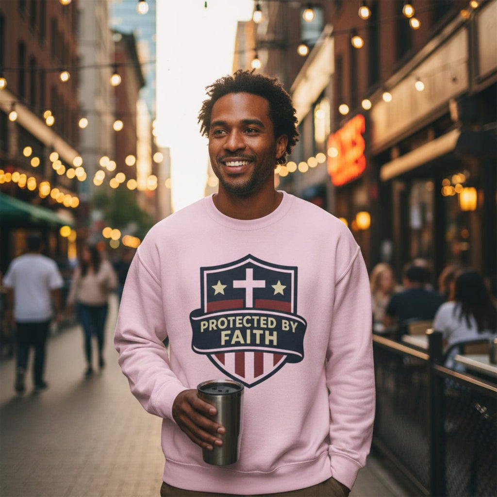 Sweatshirt Protected by Faith | Christian Shield Design | Crewneck Sweatshirt
