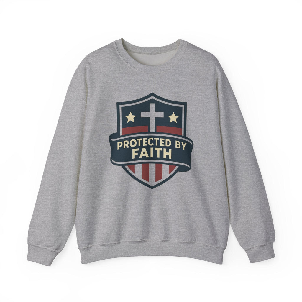 Sweatshirt Protected by Faith | Christian Shield Design | Crewneck Sweatshirt