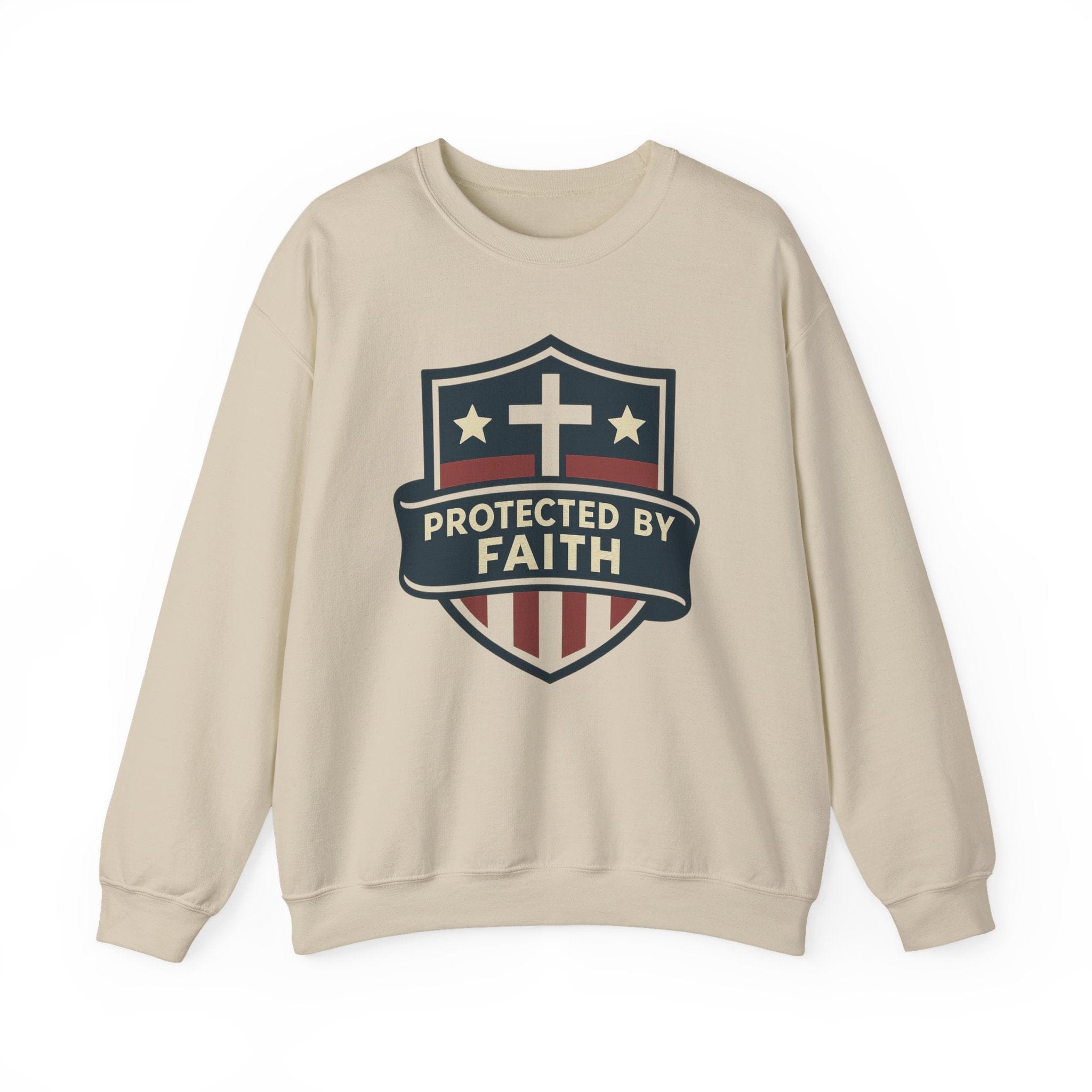 Sweatshirt Protected by Faith | Christian Shield Design | Crewneck Sweatshirt