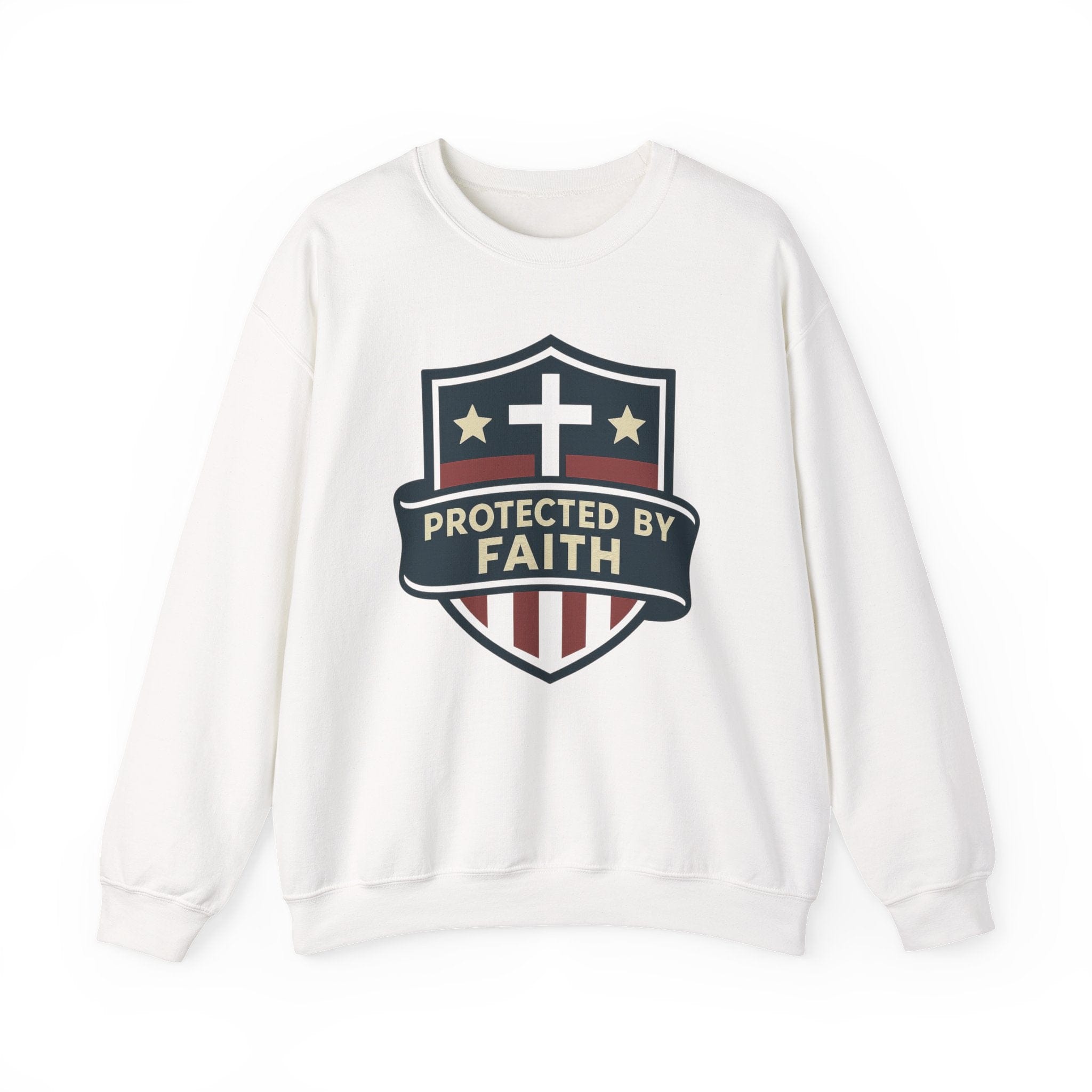 Sweatshirt Protected by Faith | Christian Shield Design | Crewneck Sweatshirt