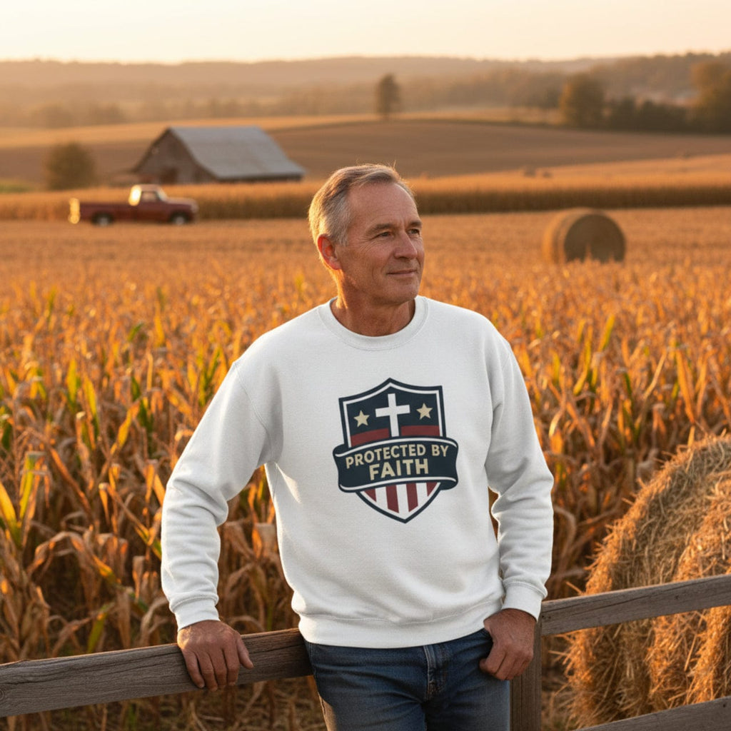 Sweatshirt Protected by Faith | Christian Shield Design | Crewneck Sweatshirt