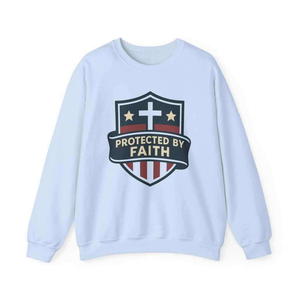 Sweatshirt Protected by Faith | Christian Shield Design | Crewneck Sweatshirt