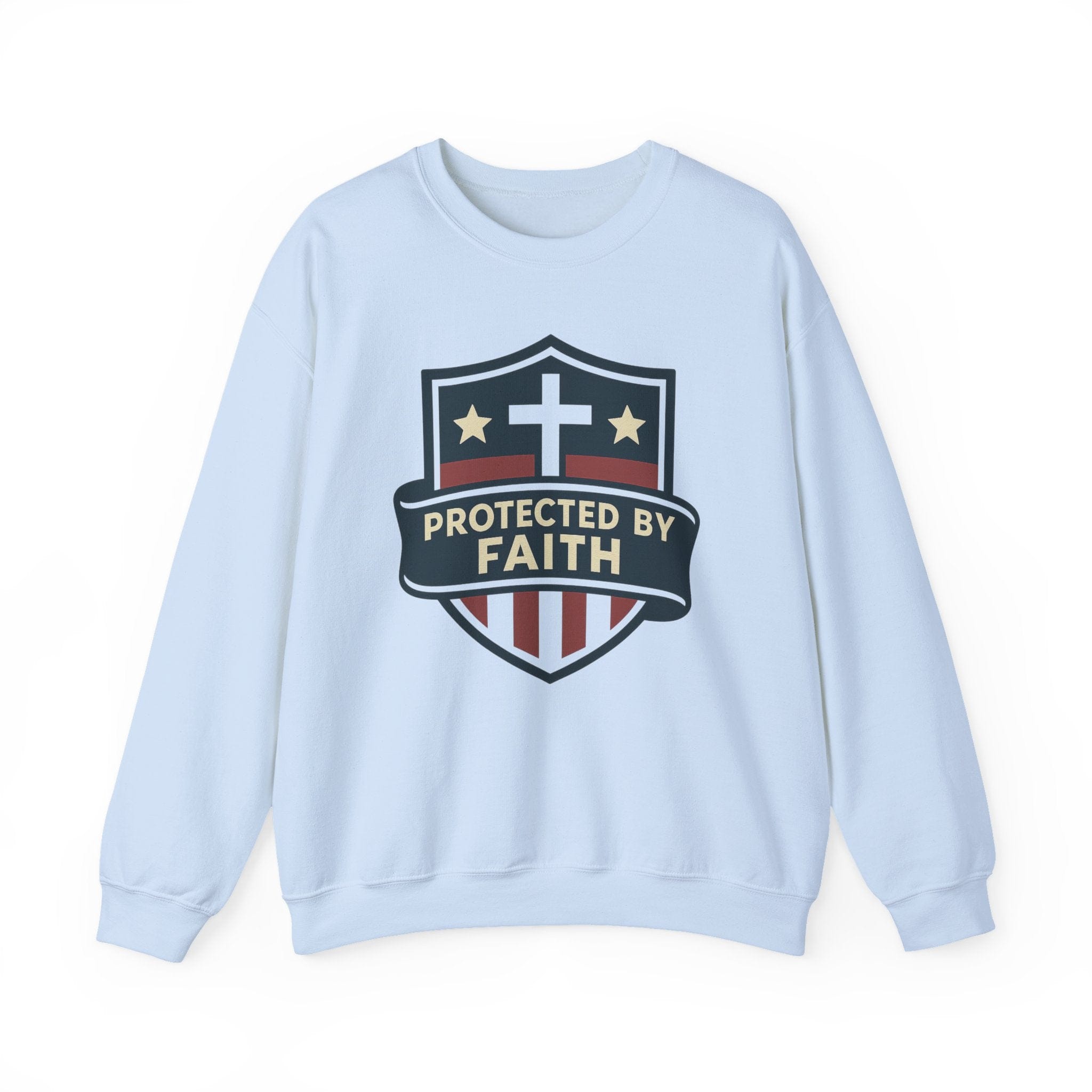 Sweatshirt Protected by Faith | Christian Shield Design | Crewneck Sweatshirt