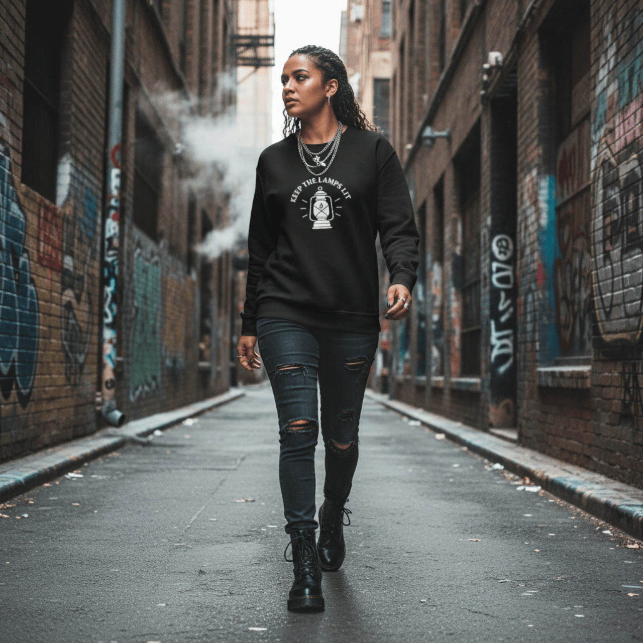 Sweatshirt S / Black Keep The Lamps Lit | Embroidered Christian Sweater | Crewneck Sweatshirt