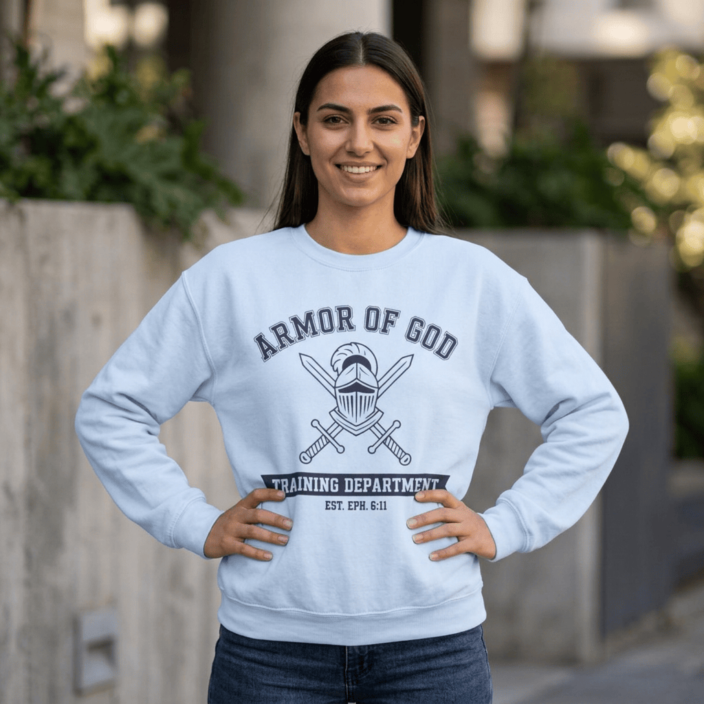 Sweatshirt S / Light Blue Armor of God Training Department — Christian Crewneck Sweatshirt