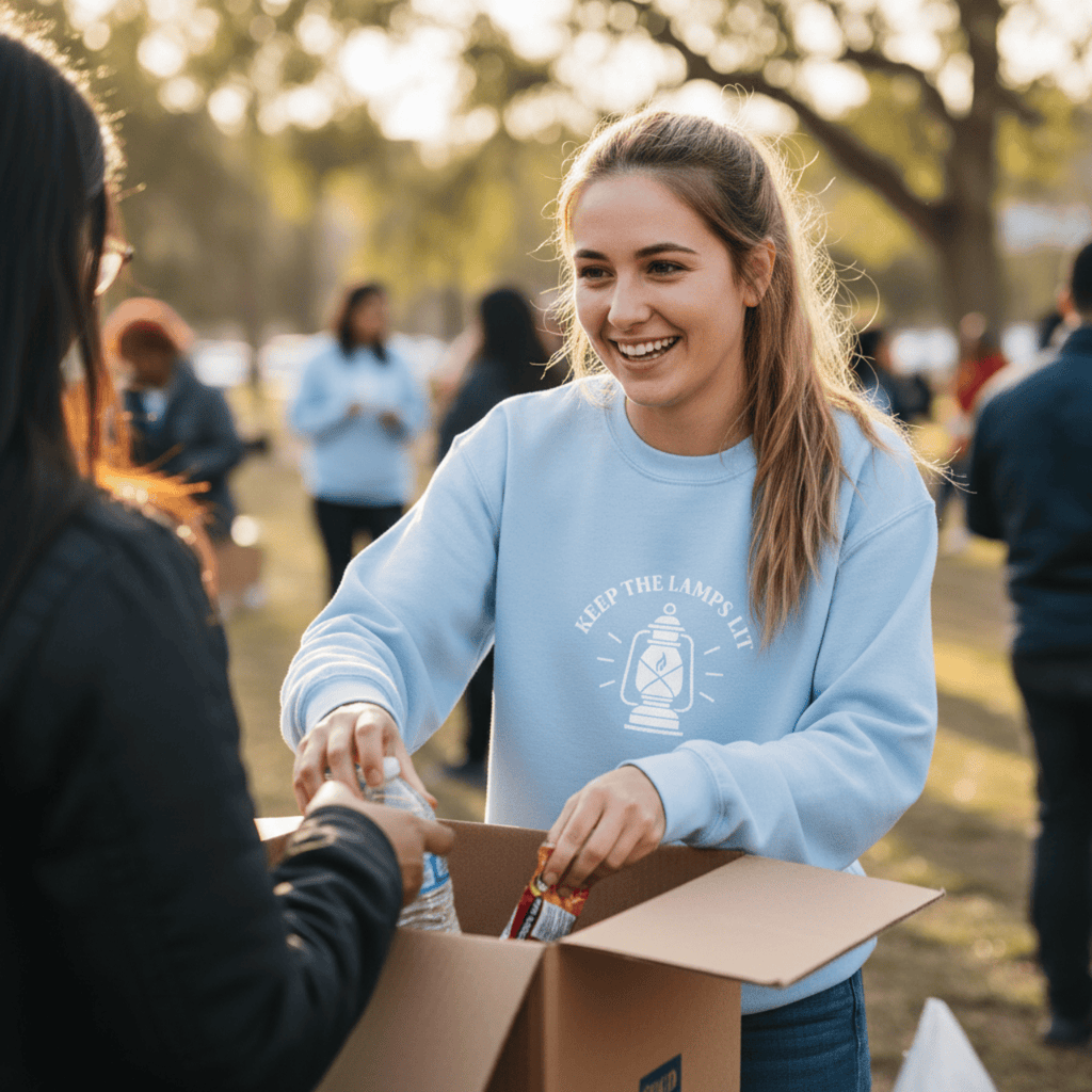 Sweatshirt S / Light Blue Keep The Lamps Lit | Embroidered Christian Sweater | Crewneck Sweatshirt
