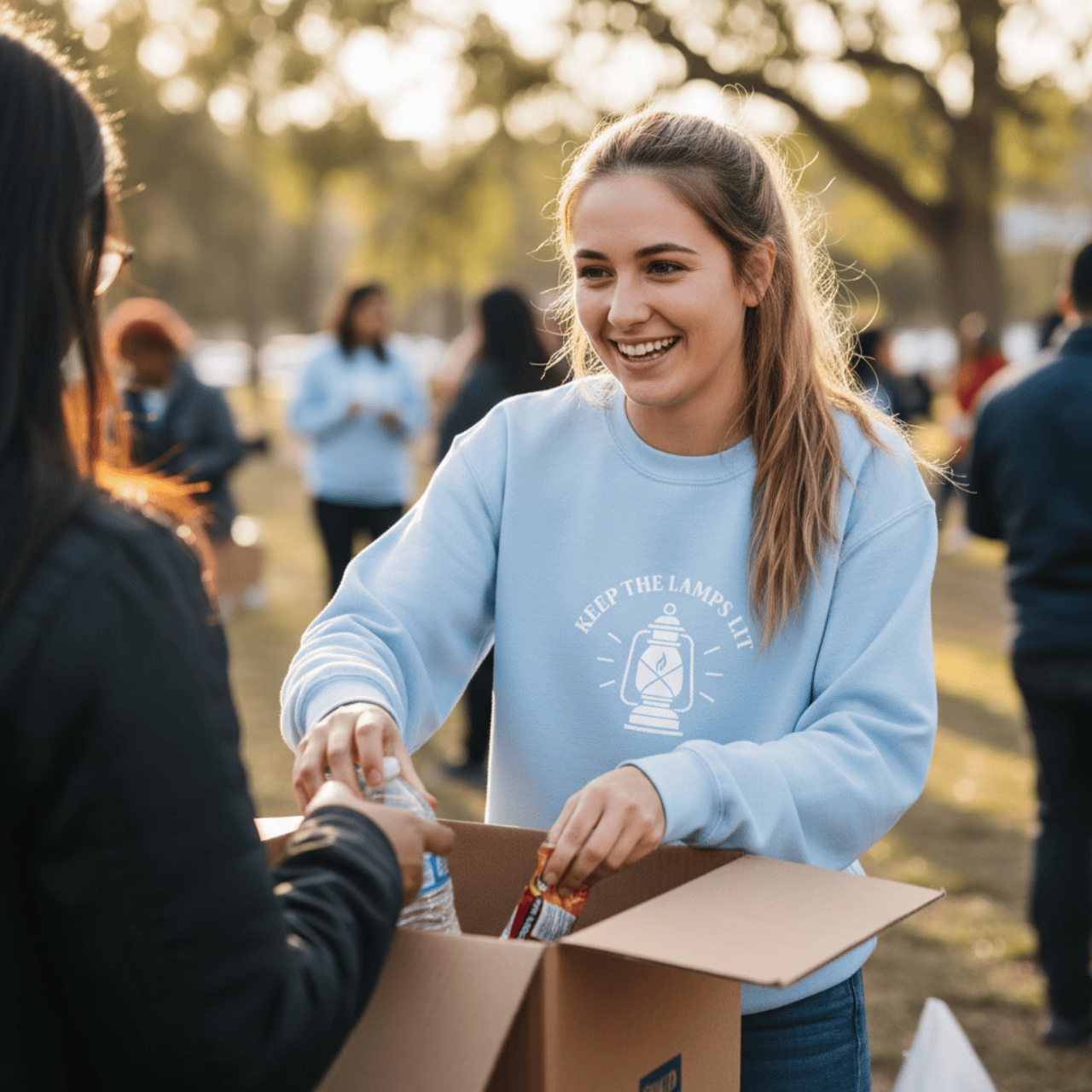Sweatshirt S / Light Blue Keep The Lamps Lit | Embroidered Christian Sweater | Crewneck Sweatshirt