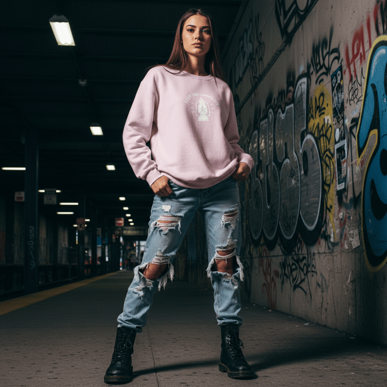 Sweatshirt S / Light Pink Keep The Lamps Lit | Embroidered Christian Sweater | Crewneck Sweatshirt