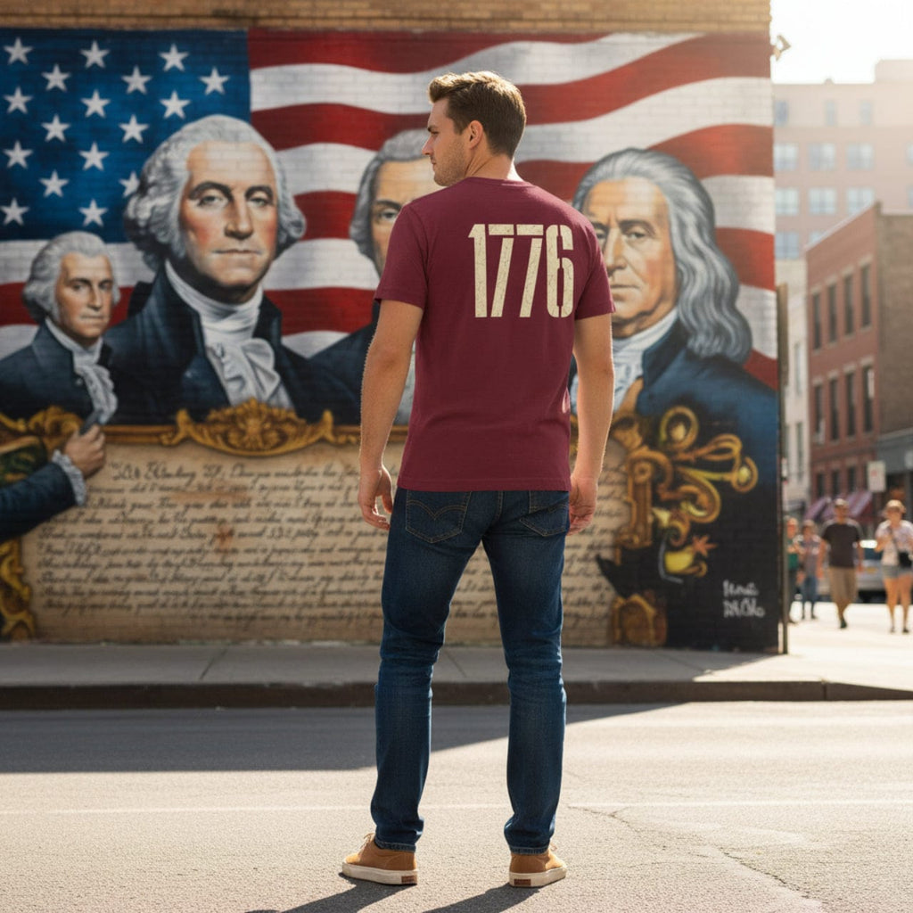 T-Shirt 1776 Land of the Free | Retro Eagle Emblem | Double Print Classic Tee