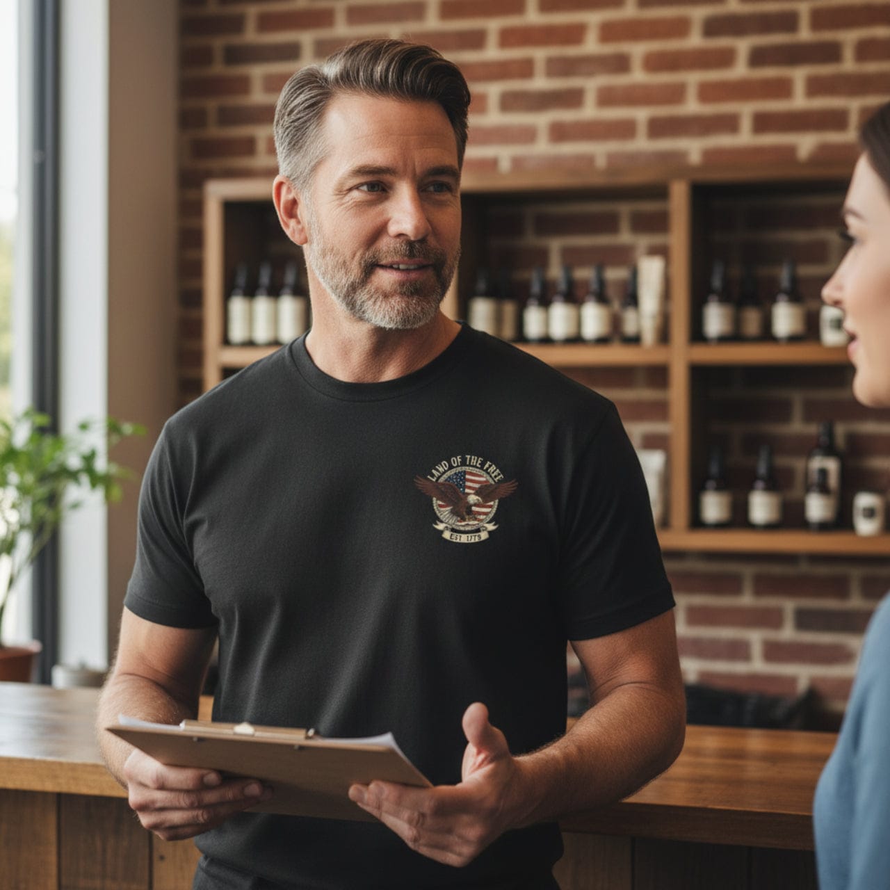 T-Shirt 1776 Land of the Free | Retro Eagle Emblem | Double Print Classic Tee