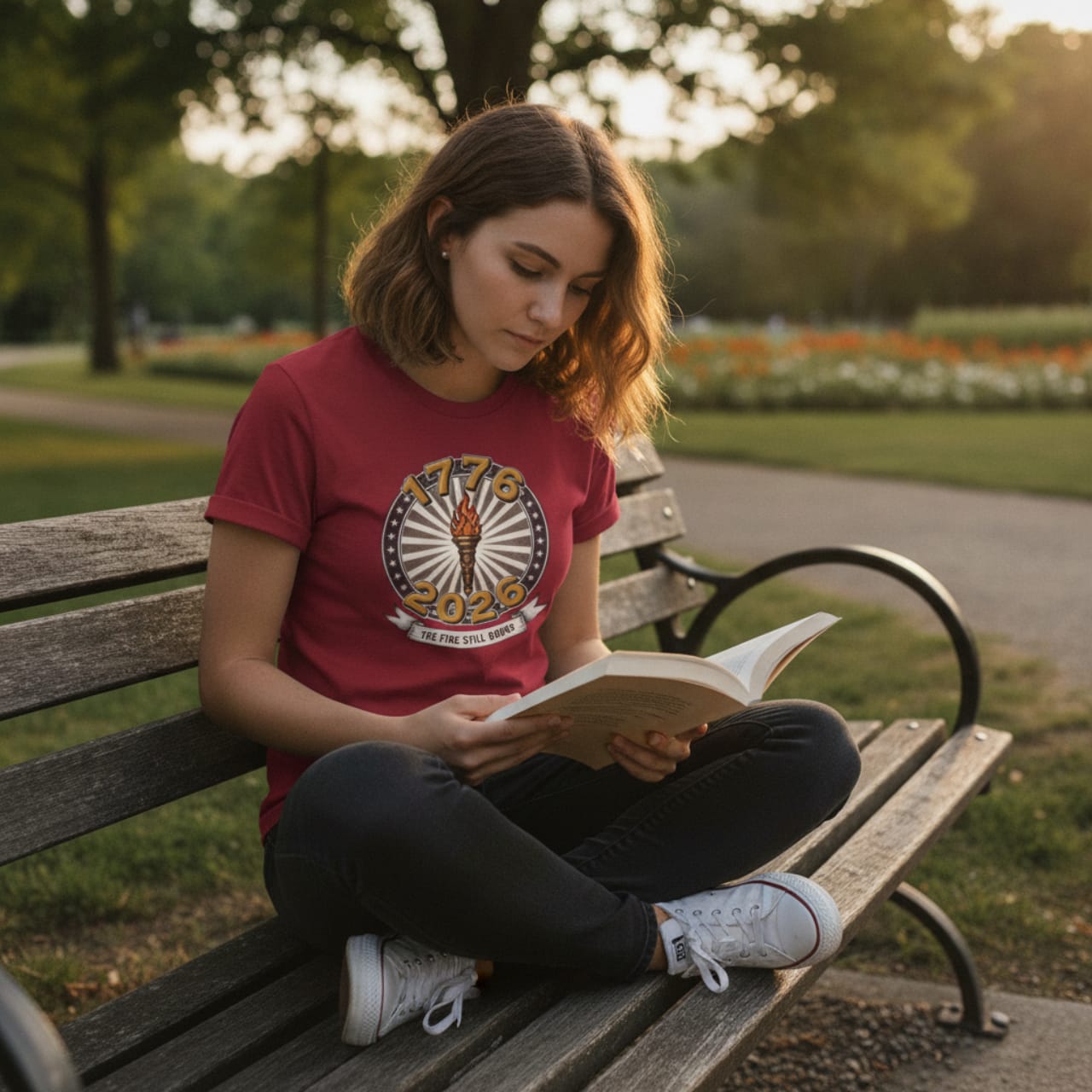 T-Shirt Cardinal Red / S The Fire Still Burns — 1776–2026 Liberty Torch Tee