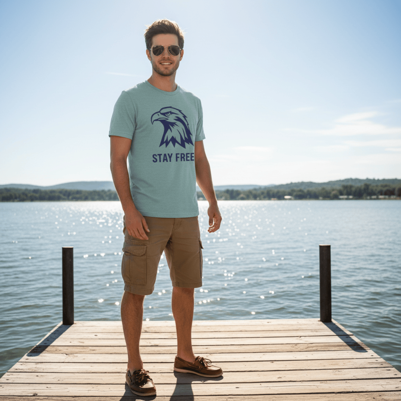 T-Shirt Heather Blue Lagoon / XS Stay Free | Navy Blue Eagle | Graphic Tee