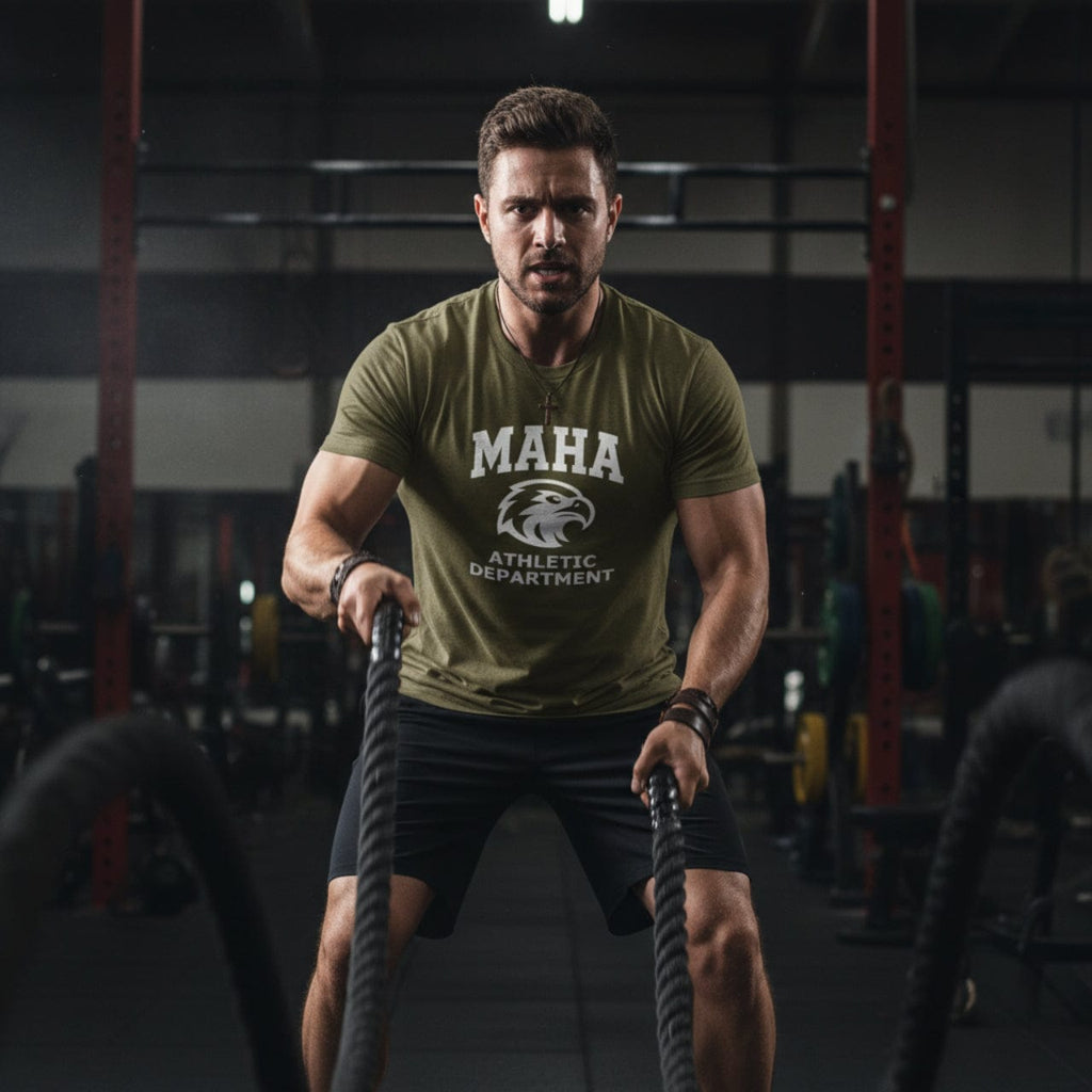 T-Shirt MAHA Athletic Department | Eagle Mascot Vintage Gym Uniform Inspired | Tri-Blend Performance Tee