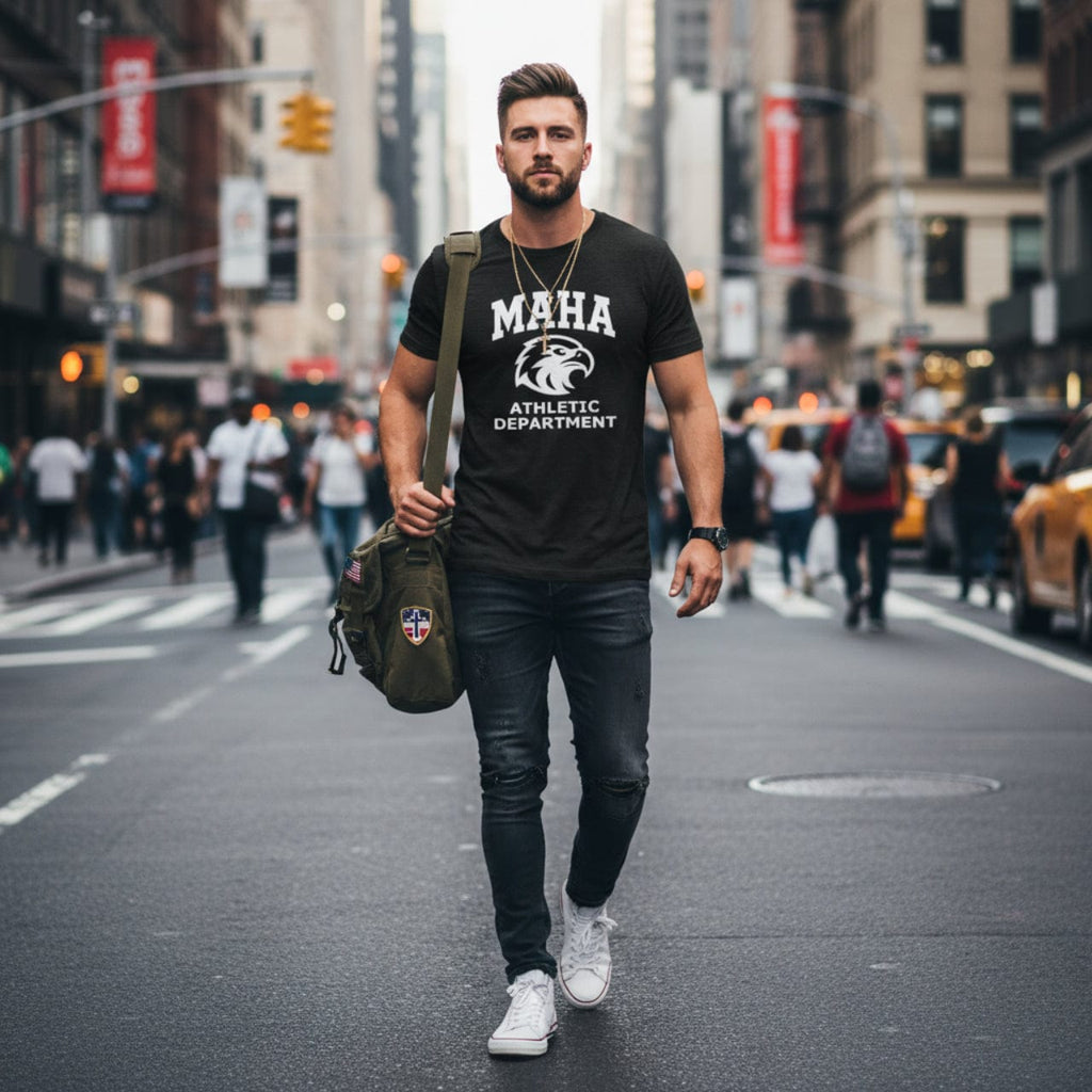 T-Shirt MAHA Athletic Department | Eagle Mascot Vintage Gym Uniform Inspired | Tri-Blend Performance Tee