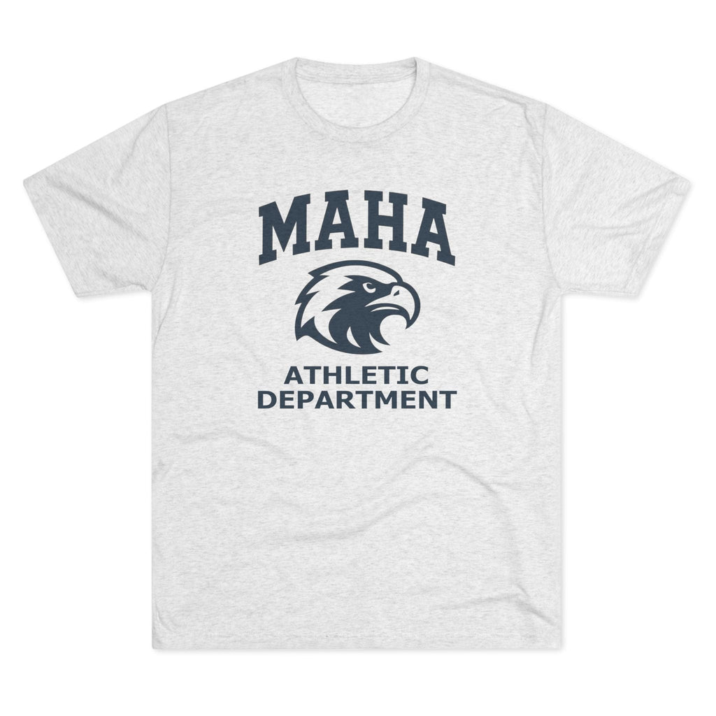 T-Shirt MAHA Athletic Department Navy on Heather White | Eagle Mascot Vintage Gym Class Shirt | Tri-Blend Performance Tee