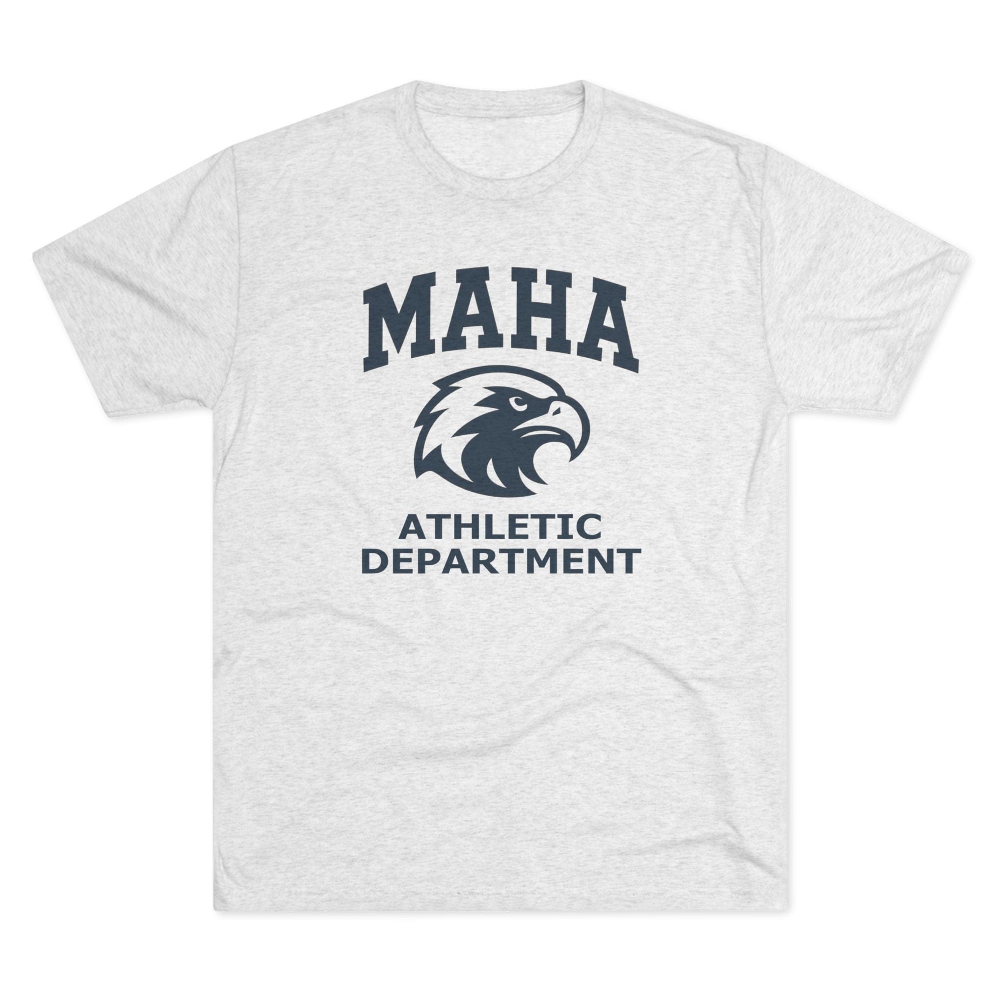 T-Shirt MAHA Athletic Department Navy on Heather White | Eagle Mascot Vintage Gym Class Shirt | Tri-Blend Performance Tee
