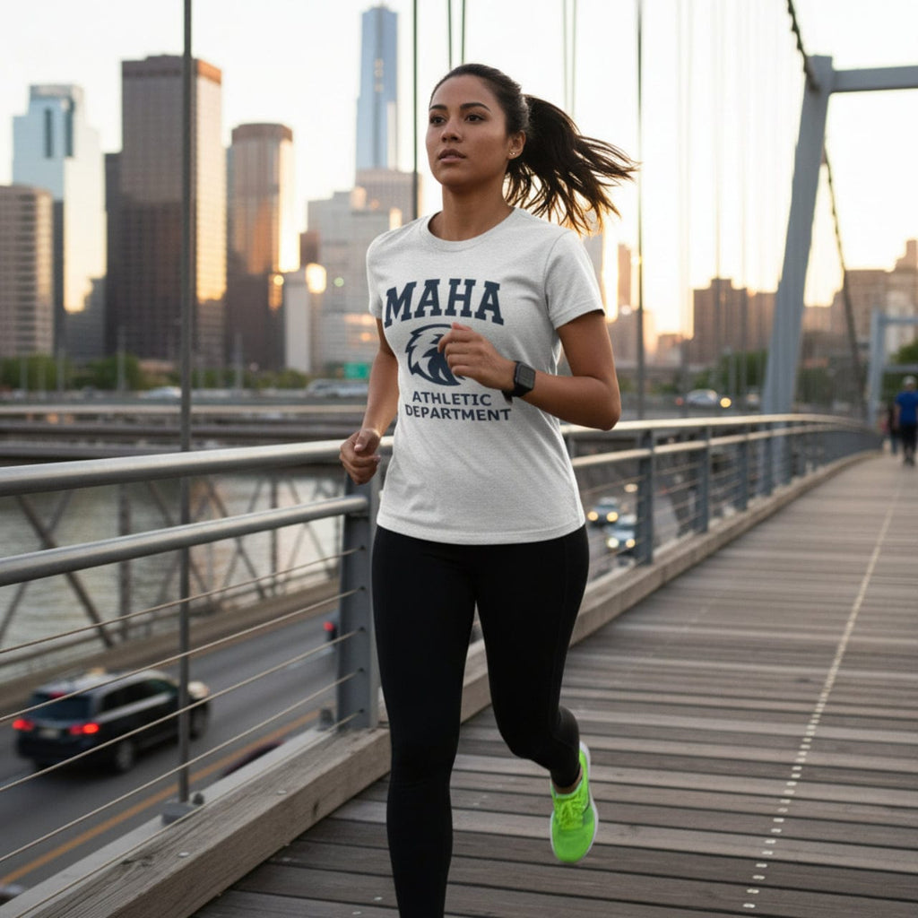 T-Shirt MAHA Athletic Department Navy on Heather White | Eagle Mascot Vintage Gym Class Shirt | Tri-Blend Performance Tee