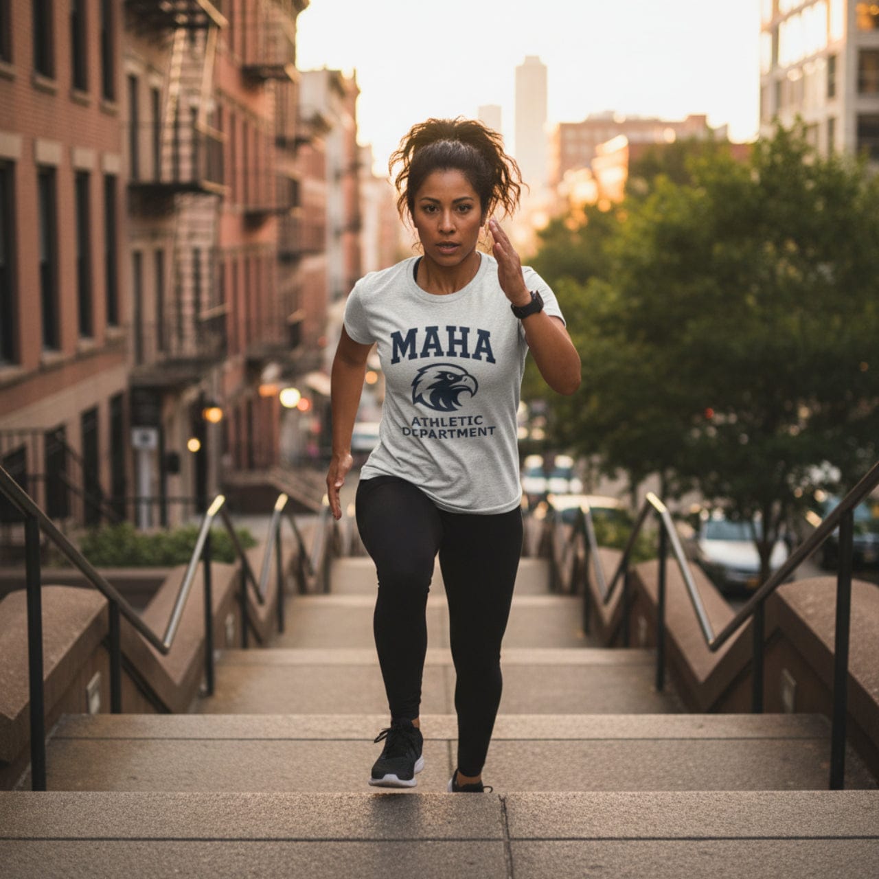 T-Shirt MAHA Athletic Department Navy on Heather White | Eagle Mascot Vintage Gym Class Shirt | Tri-Blend Performance Tee